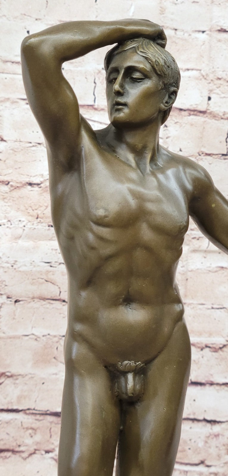 Art Deco Erotic Art Naked Male by Rodin Bronze Sculpture Marble Base Figurine
