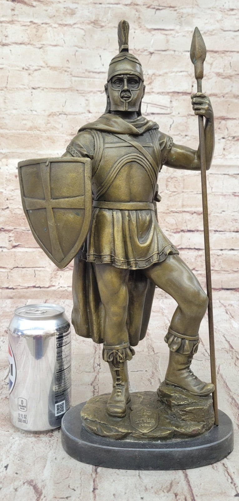 SIGNED BRONZE STATUE ROMAN GOD OF WAR WARRIOR MILITARY SCULPTURE ON MARBLE SALE