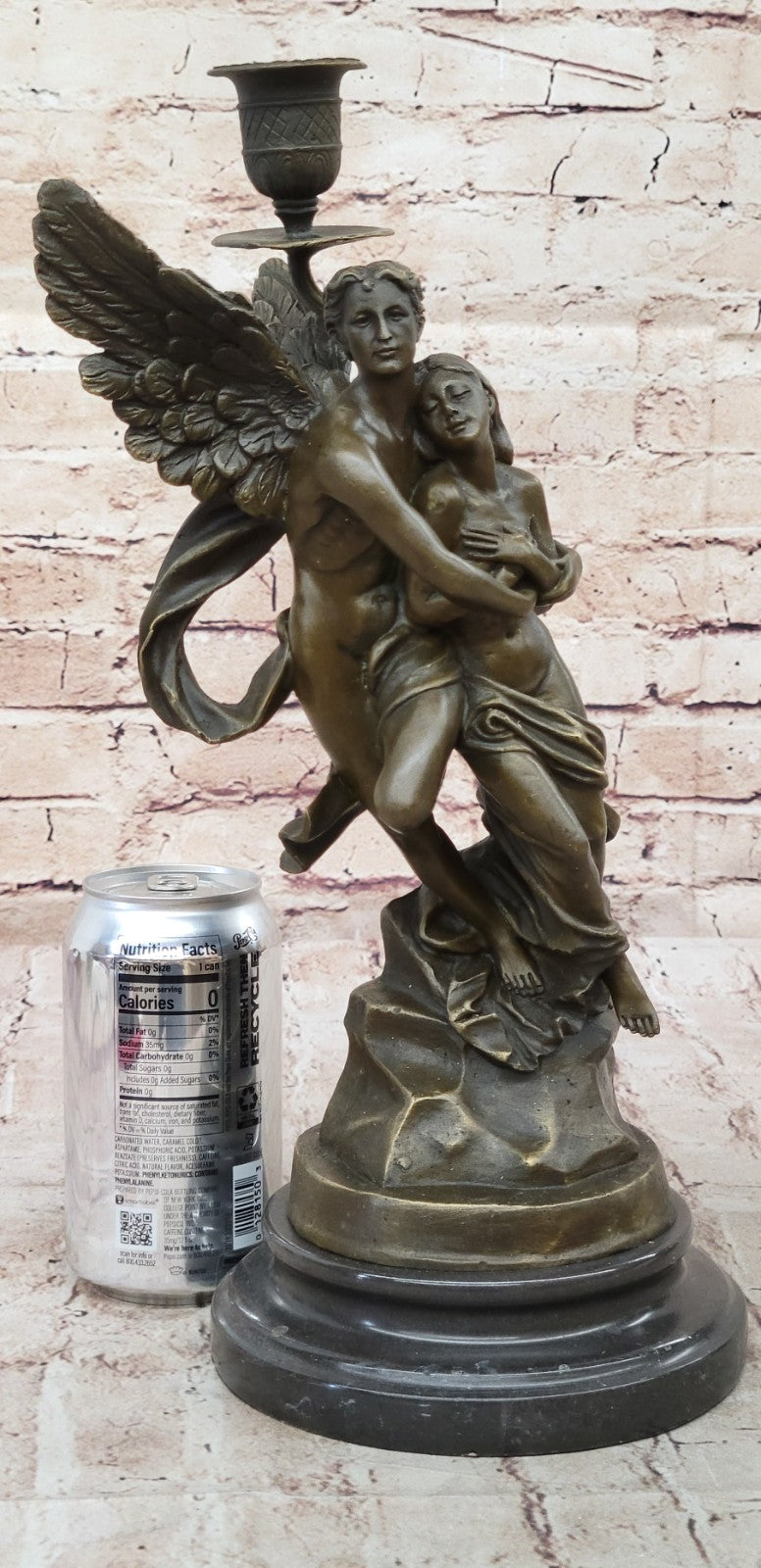 Erotic Art Nude Angel and Female Bronze Candelabra Sculpture Figurine Hot Cast