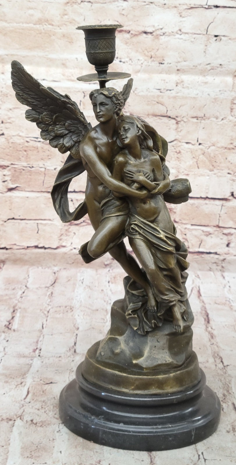 Erotic Art Nude Angel and Female Bronze Candelabra Sculpture Figurine Hot Cast