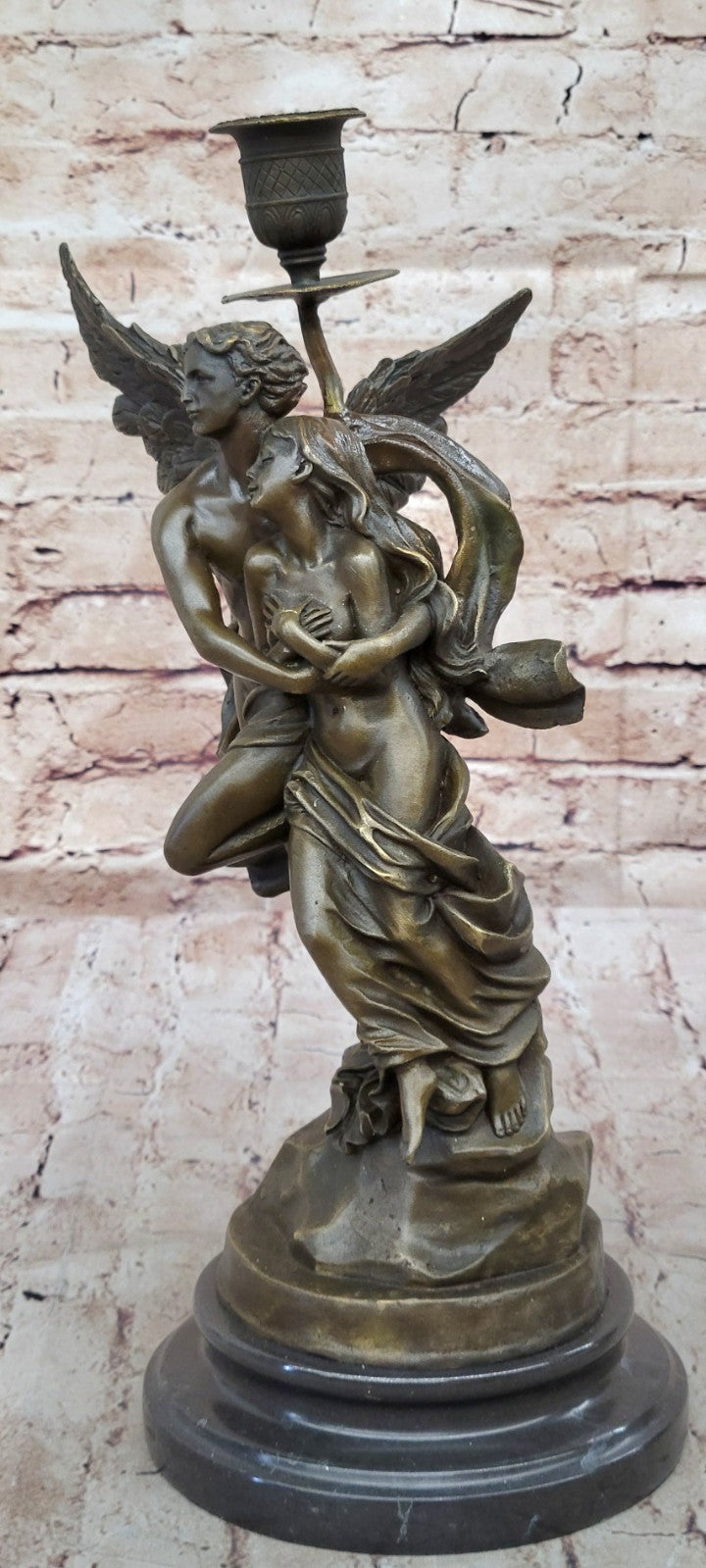 Erotic Art Nude Angel and Female Bronze Candelabra Sculpture Figurine Hot Cast