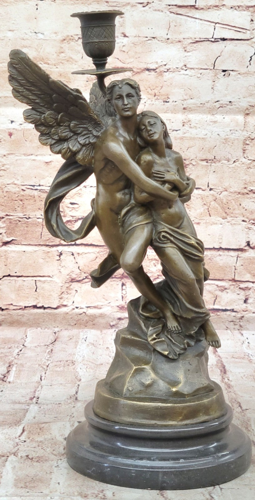 Erotic Art Nude Angel and Female Bronze Candelabra Sculpture Figurine Hot Cast