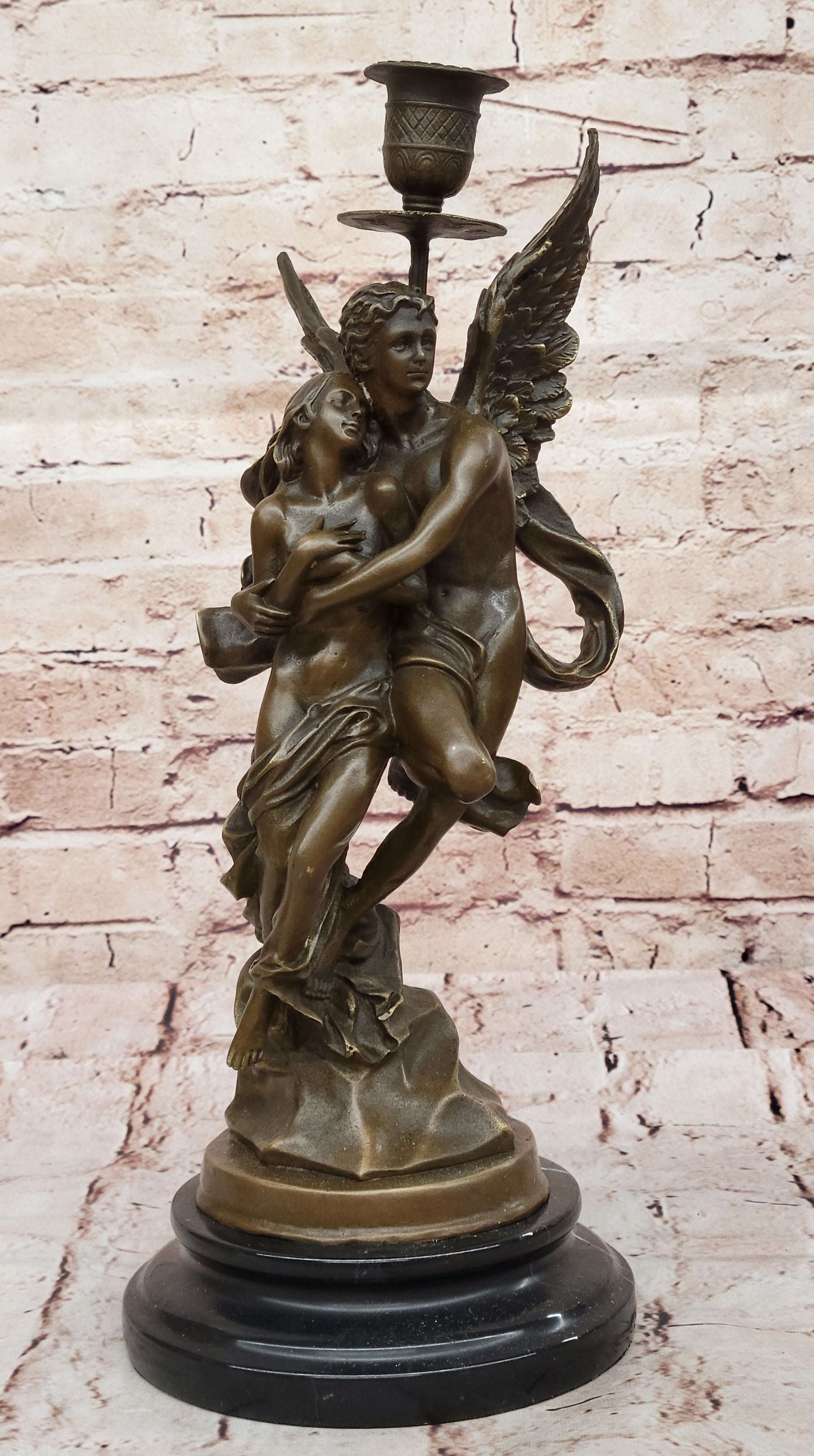 Art Decor Marble Bronze Sculpture Angel " Psyche and Eros " Statue Figure Cupid