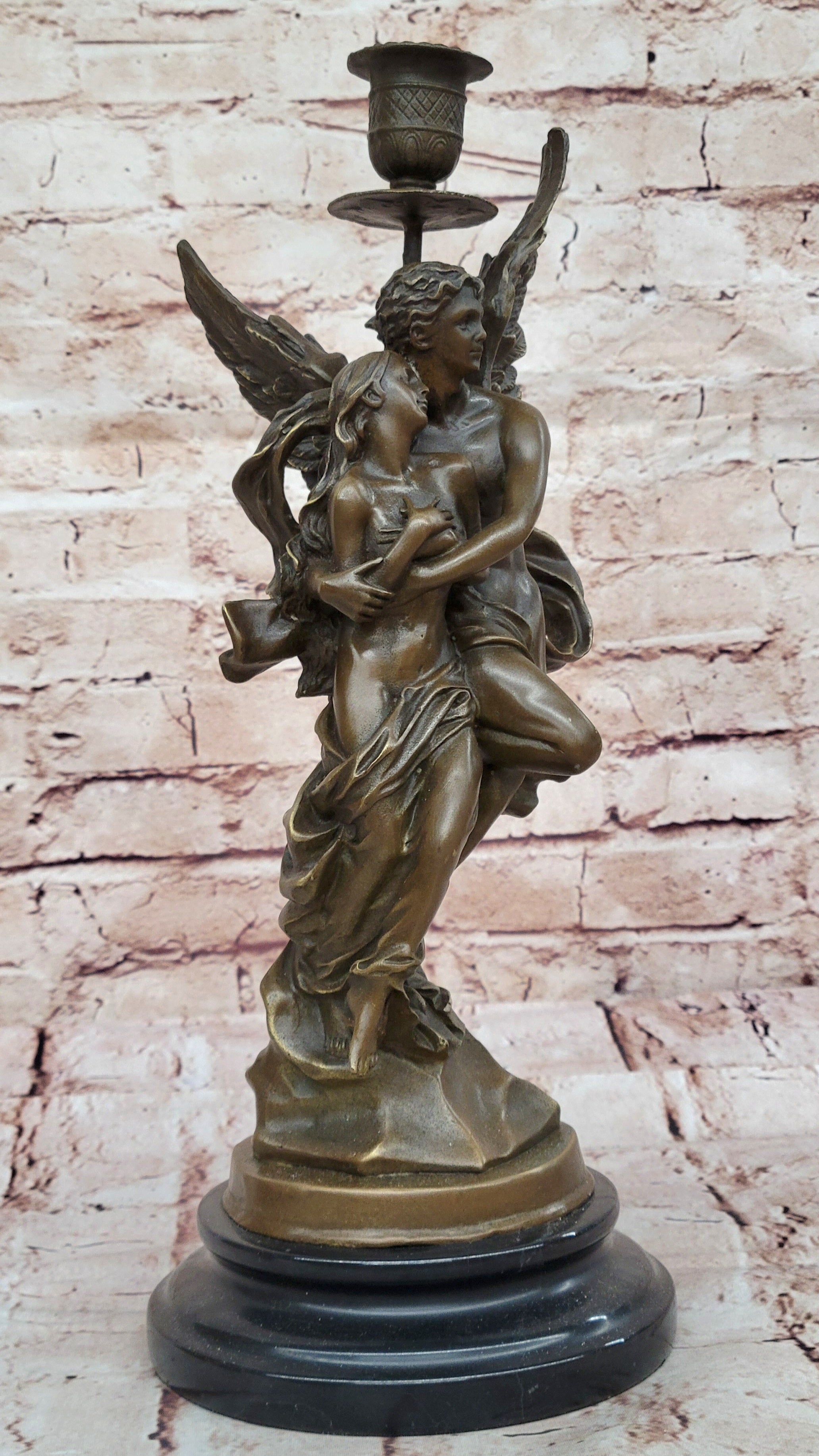 Art Decor Marble Bronze Sculpture Angel " Psyche and Eros " Statue Figure Cupid