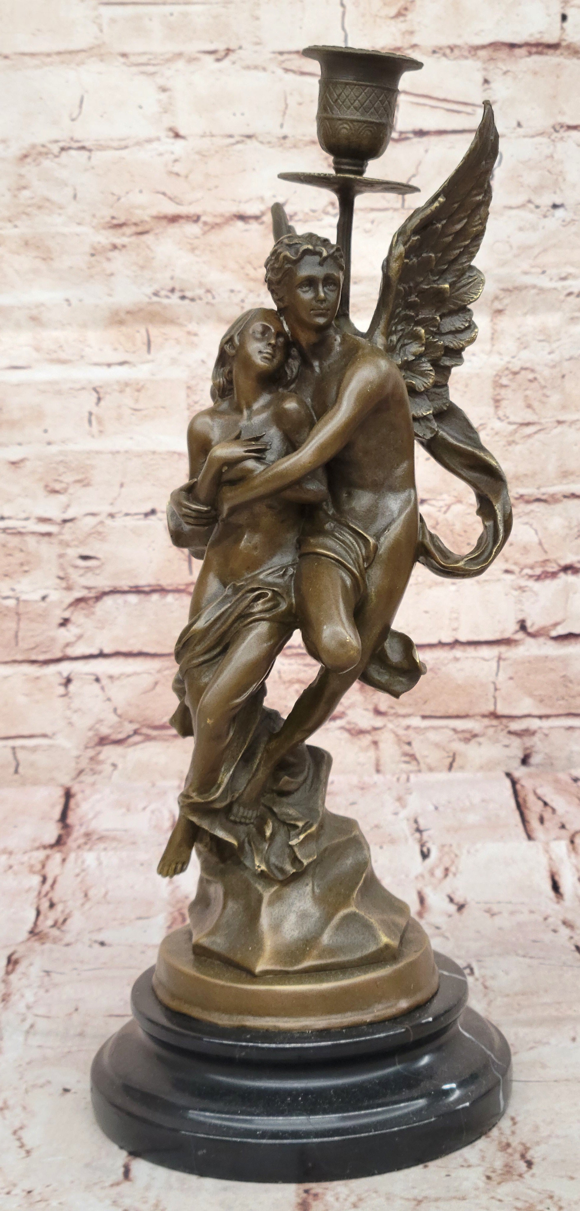 Art Decor Marble Bronze Sculpture Angel " Psyche and Eros " Statue Figure Cupid