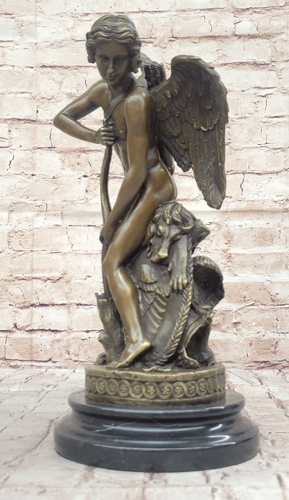 Cupid Romantic Lovers Bronze Wedding Anniversary Bronze Signed Sculpture Statue