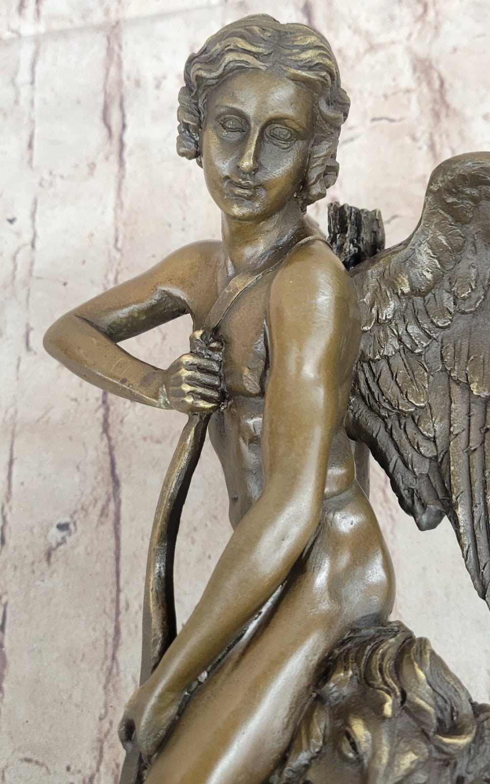 Cupid Romantic Lovers Bronze Wedding Anniversary Bronze Signed Sculpture Statue