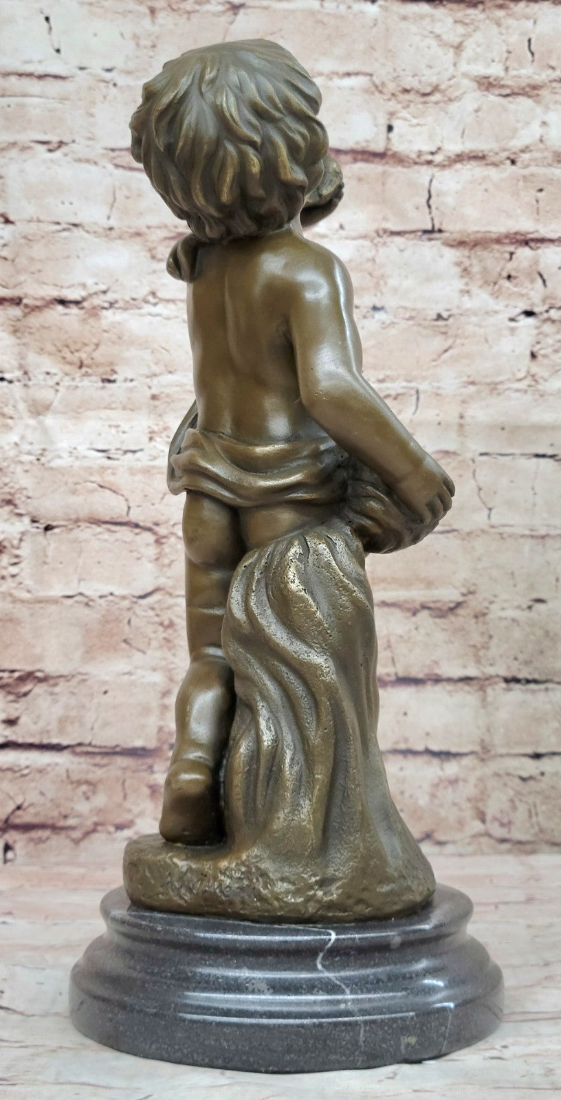 100% Solid Bronze Sculpture of a Stading Holding a Bird Art Deco Marble Sale