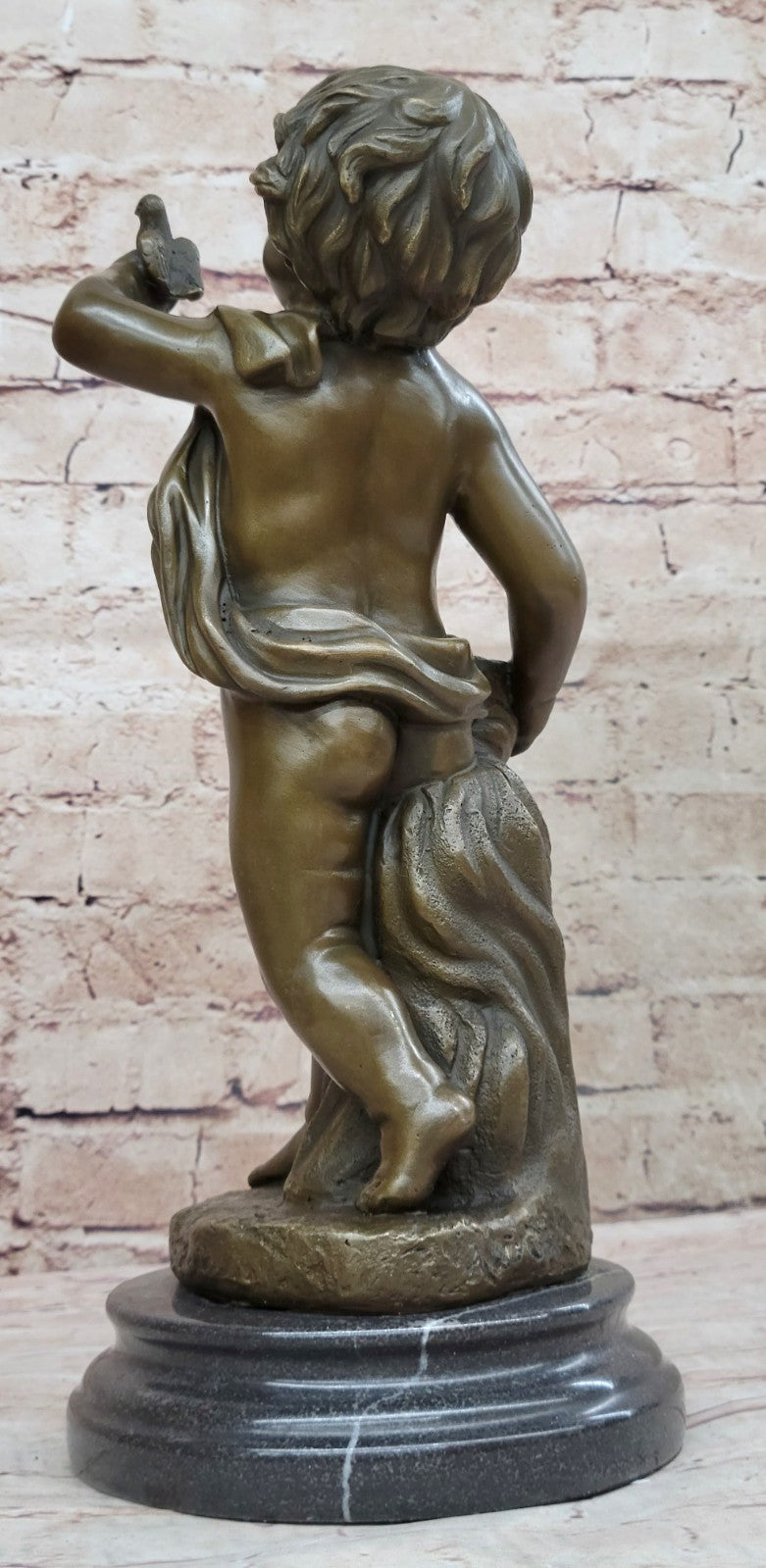 100% Solid Bronze Sculpture of a Stading Holding a Bird Art Deco Marble Sale