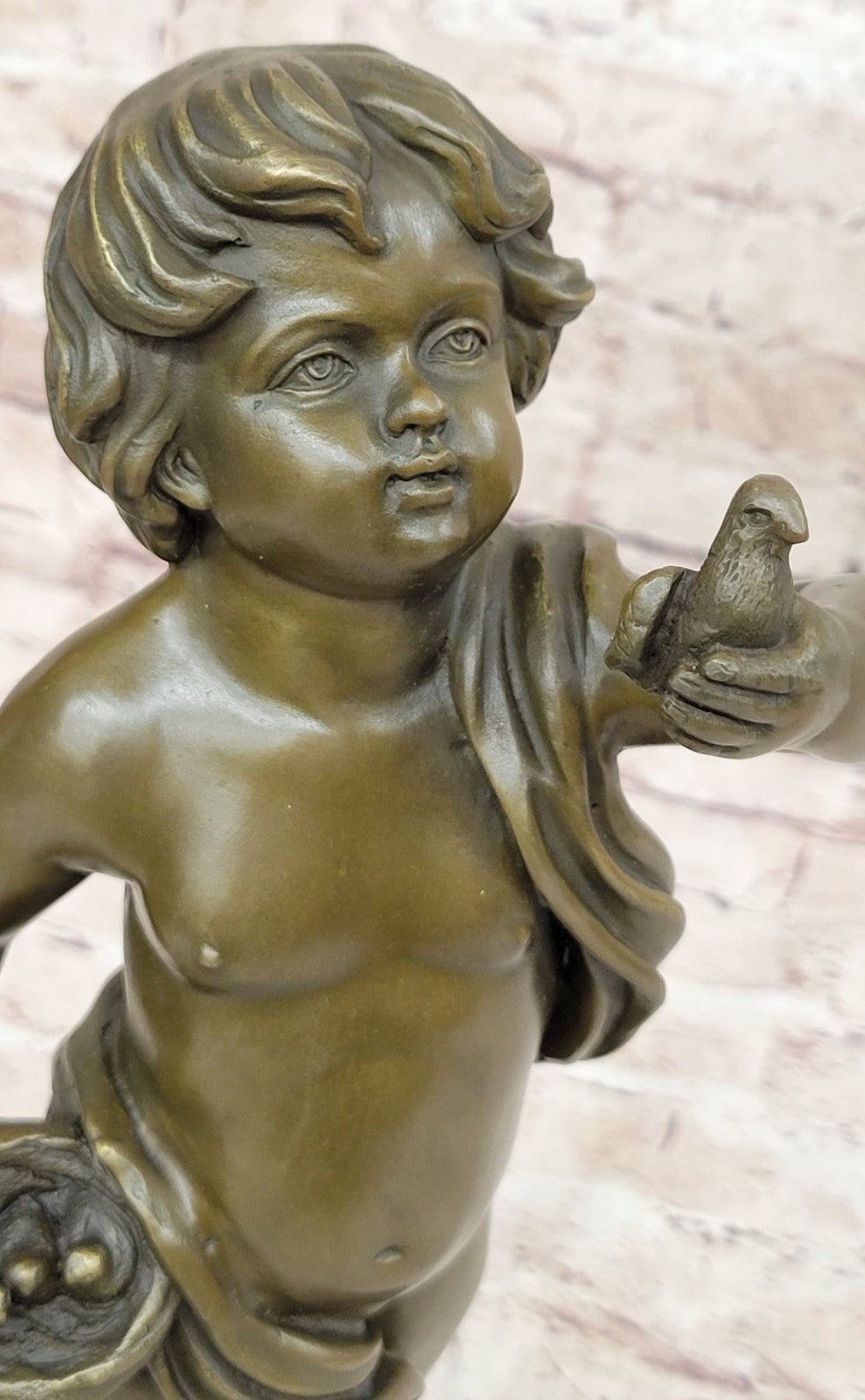 100% Solid Bronze Sculpture of a Stading Holding a Bird Art Deco Marble Sale