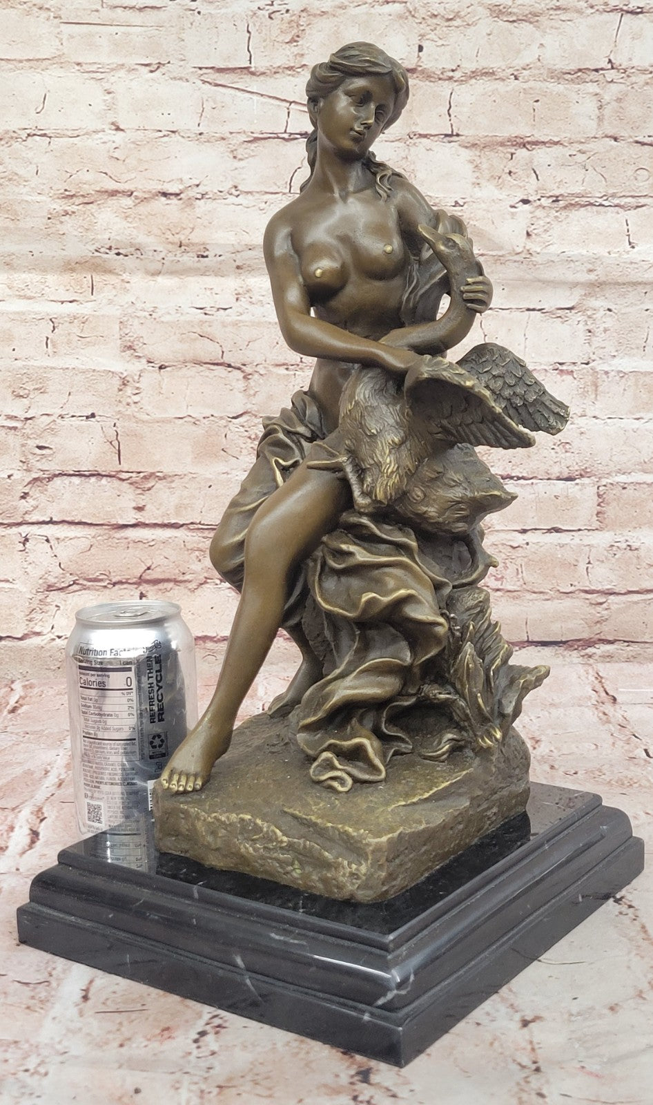 Art Deco “Leda and the Swan” Greek Mythology Bronze Sculpture – Classic Nude Figurine On Sale