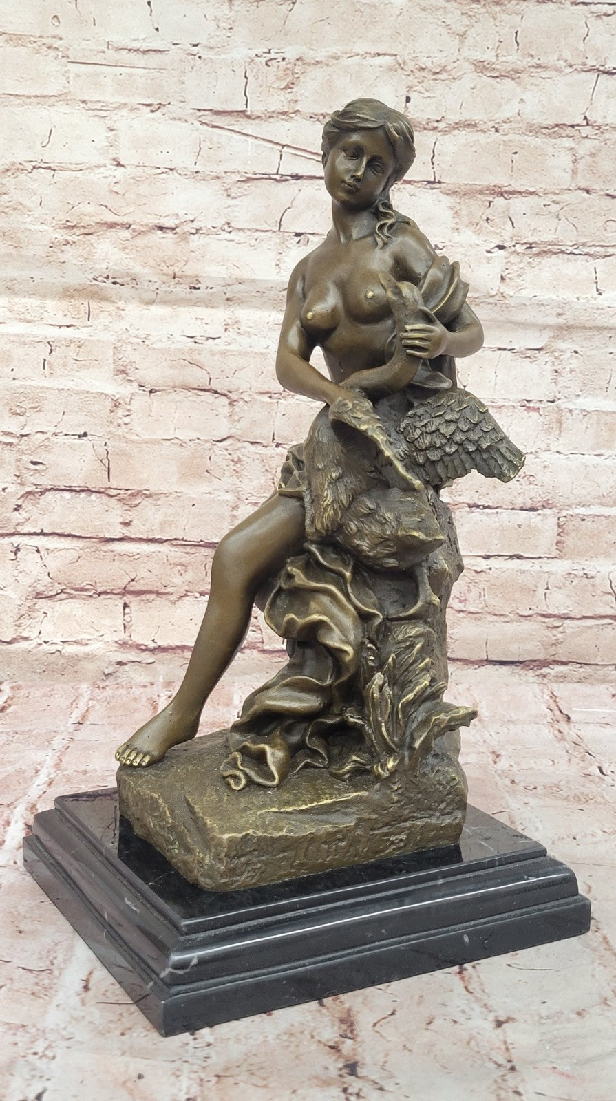 Art Deco “Leda and the Swan” Greek Mythology Bronze Sculpture – Classic Nude Figurine On Sale