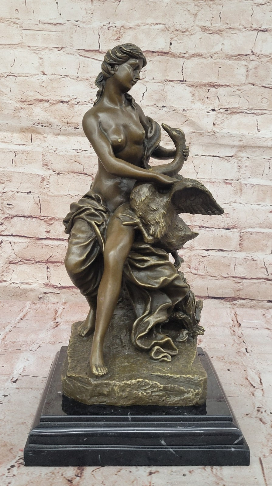 Art Deco “Leda and the Swan” Greek Mythology Bronze Sculpture – Classic Nude Figurine On Sale
