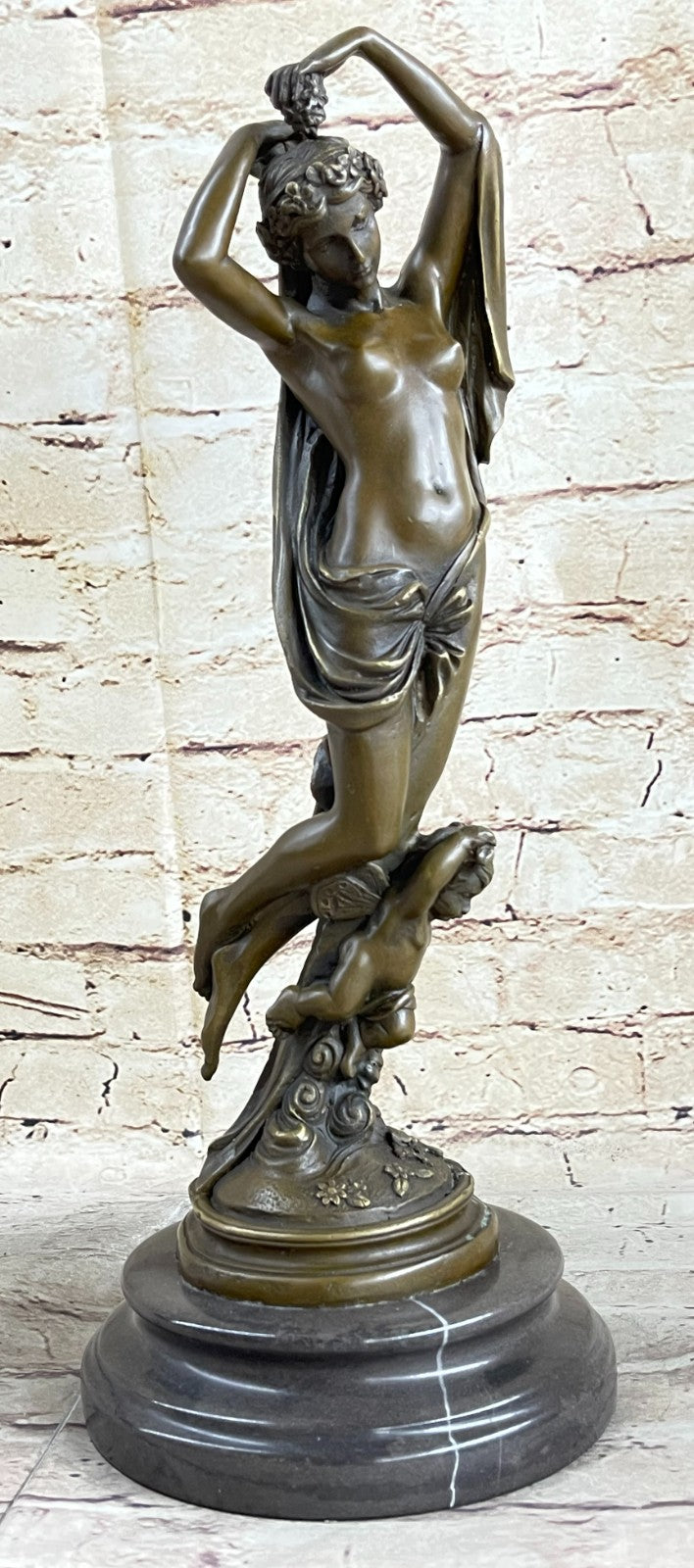 SIGNED MOREAU NUDE LADY WITH ANGEL BRONZE STATUE ART DECO HOT CAST MARBLE FIGURE