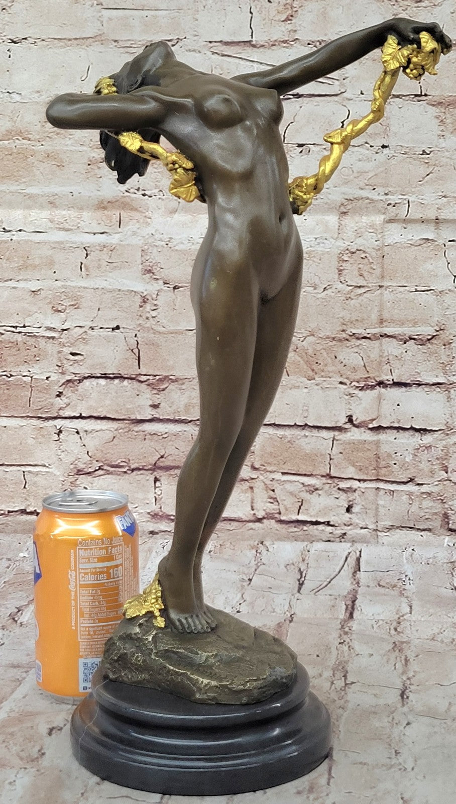 Bronze The Vine Wine Nude Women Sexual Art Sculpture Figurine with Marble Base