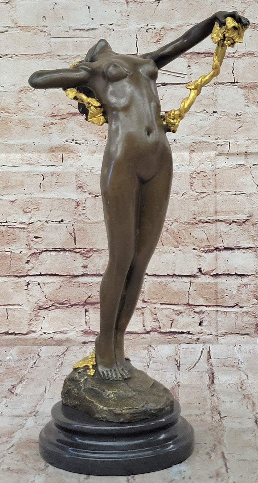 Bronze The Vine Wine Nude Women Sexual Art Sculpture Figurine with Marble Base