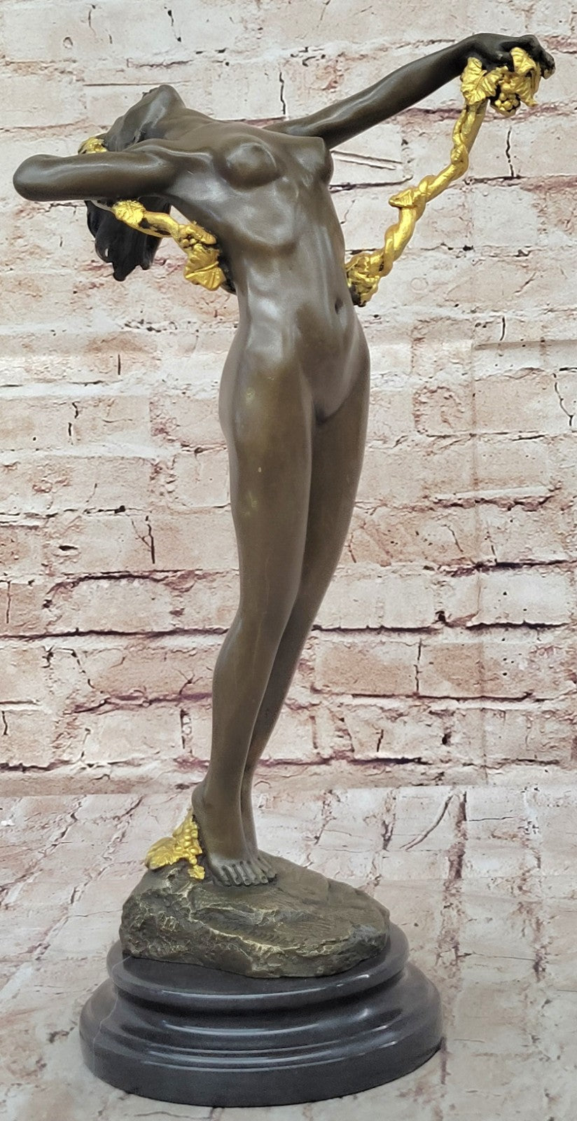 Bronze The Vine Wine Nude Women Sexual Art Sculpture Figurine with Marble Base