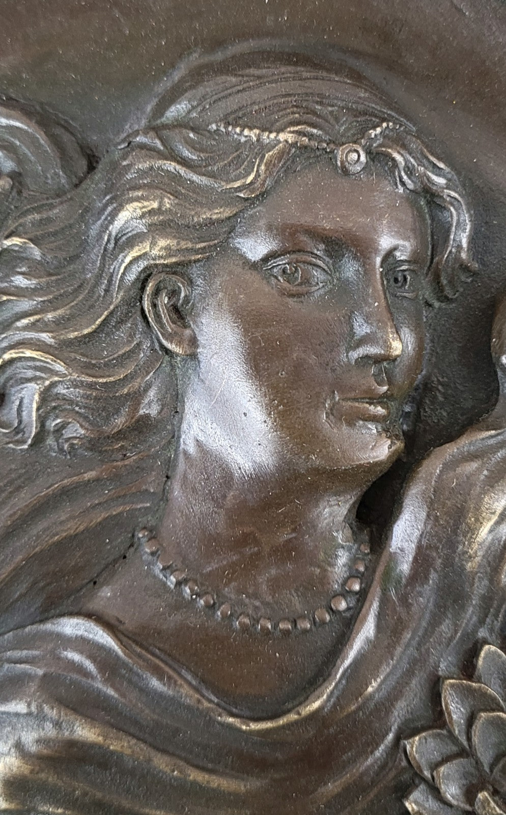 Original Hand Crafted Large Bas Relief Plaque Woman Face Bronze Sculpture Statue