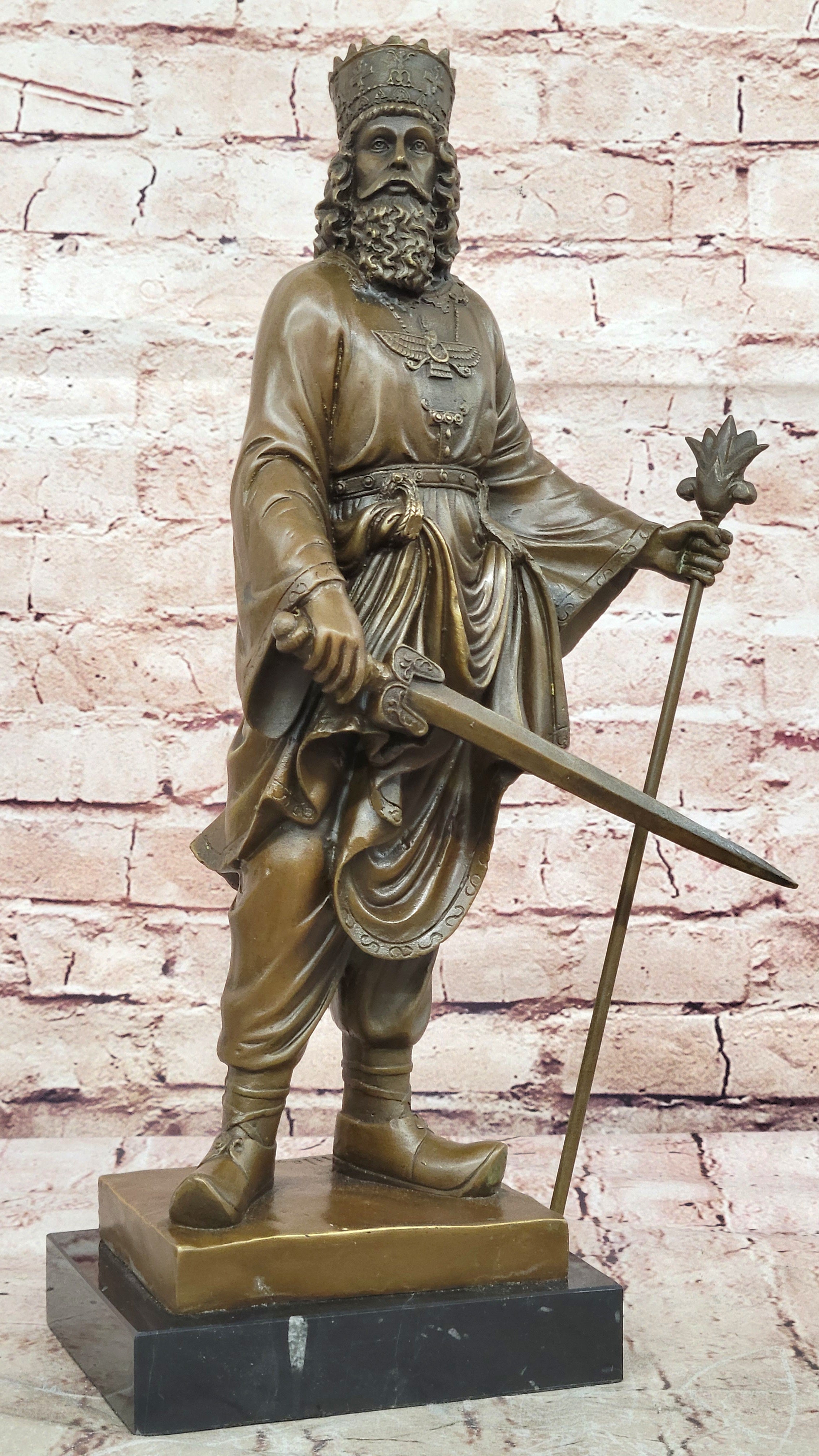 Ancient Persian King Darius & Cyrus the Great Bronze Sculpture – Historical Home & Office Decor