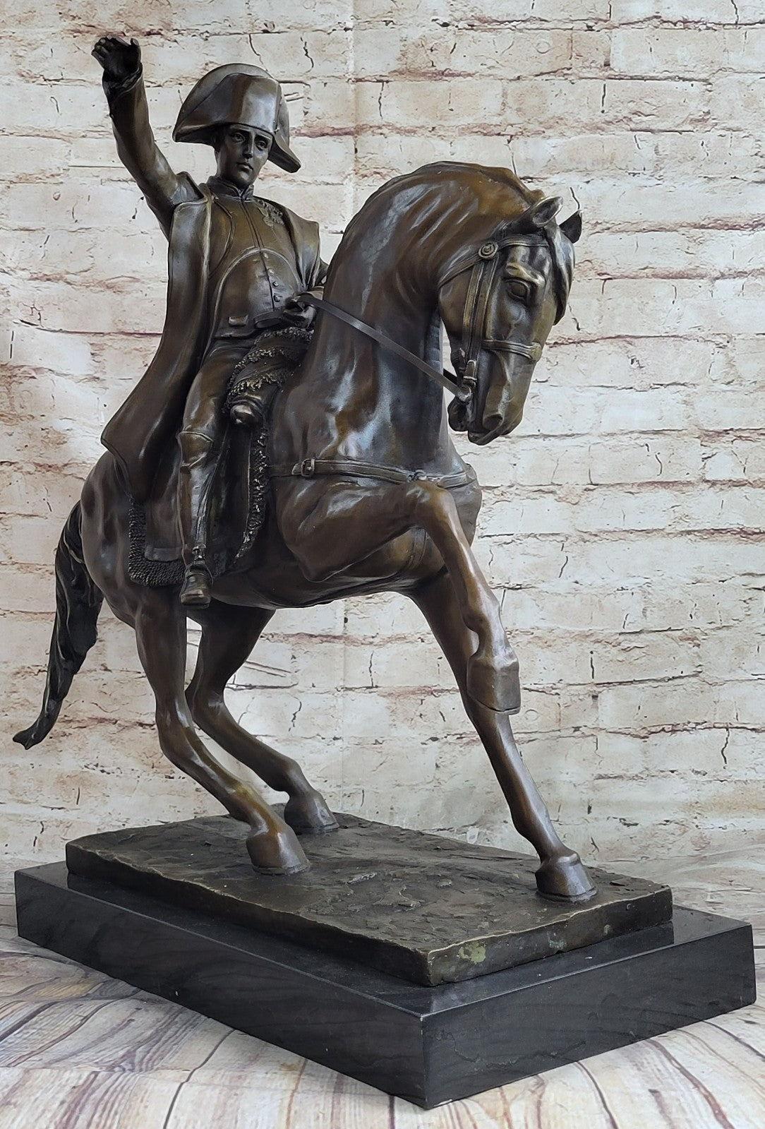 Western Bronze Marble Base Napoleon Ride Horse Patrol Art Deco Statue Sculpture