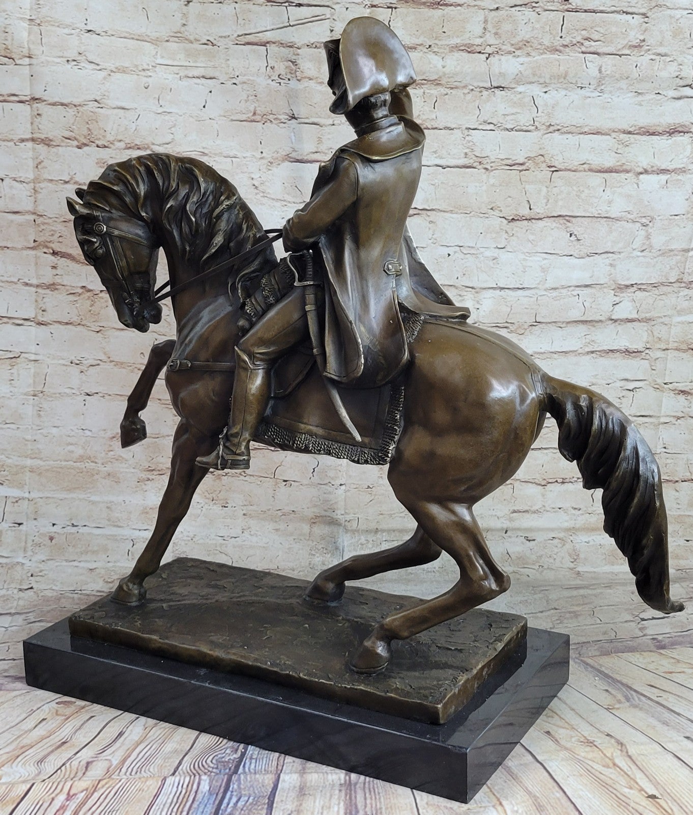 Western Bronze Marble Base Napoleon Ride Horse Patrol Art Deco Statue Sculpture