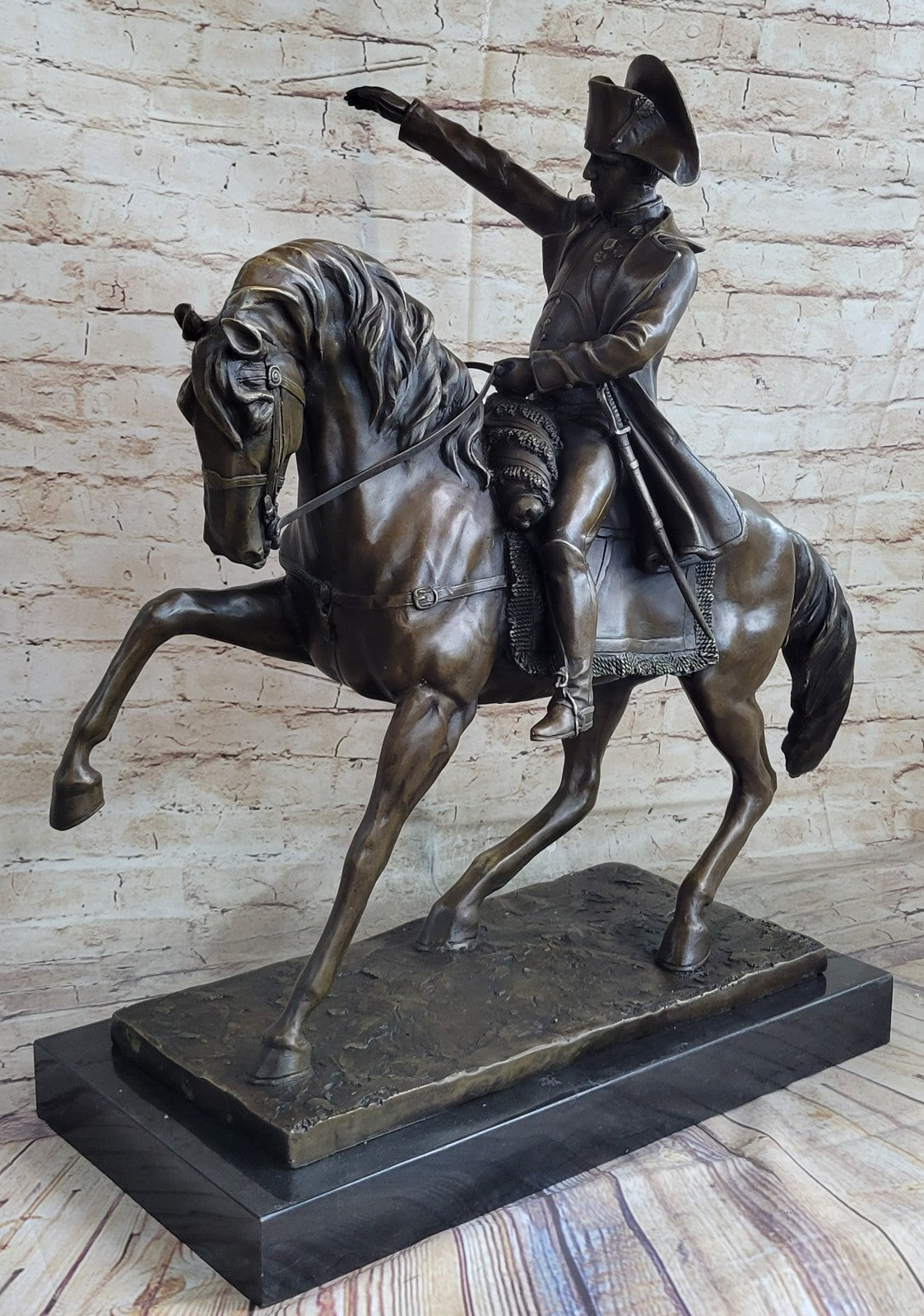 Western Bronze Marble Base Napoleon Ride Horse Patrol Art Deco Statue Sculpture