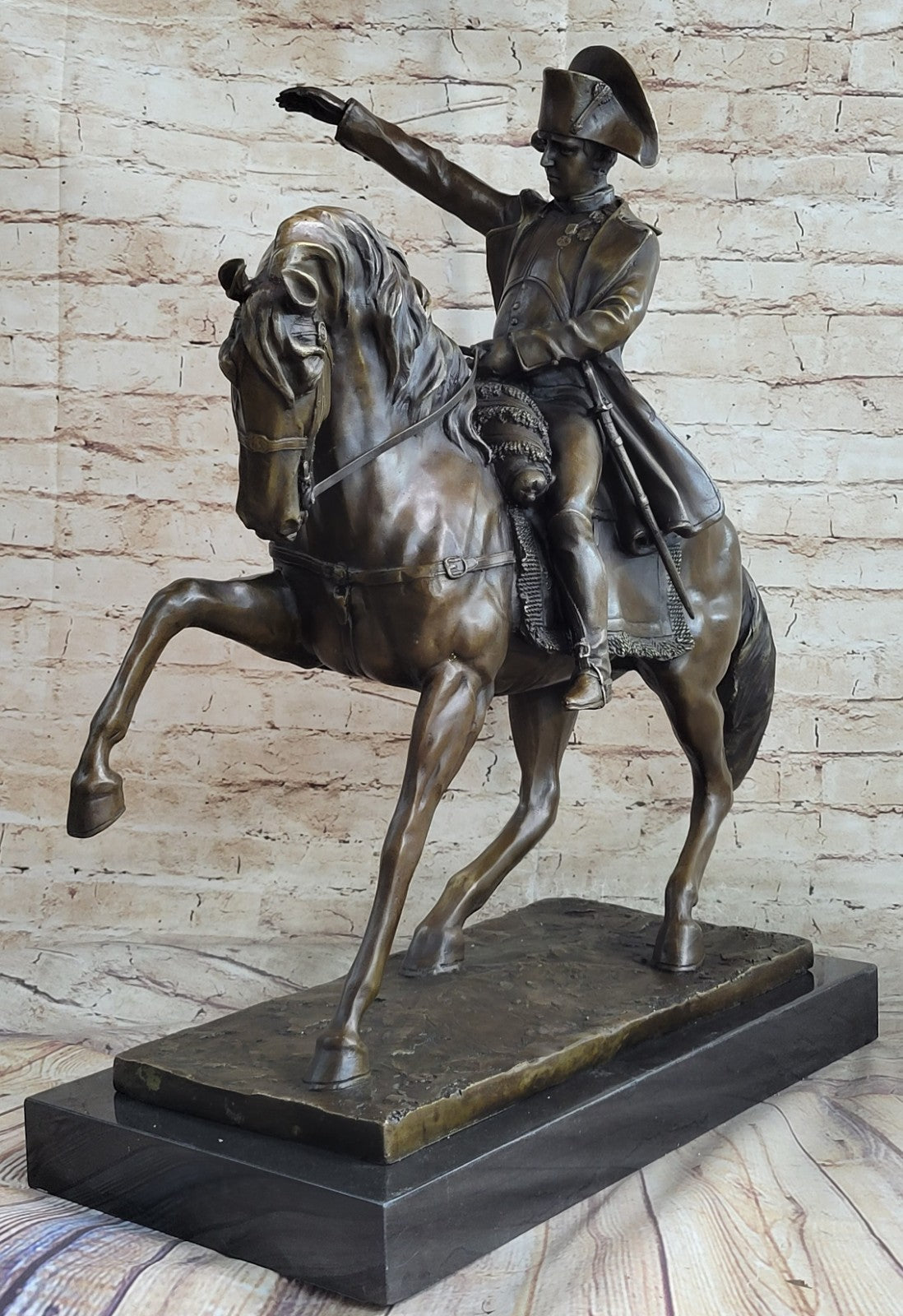 Western Bronze Marble Base Napoleon Ride Horse Patrol Art Deco Statue Sculpture