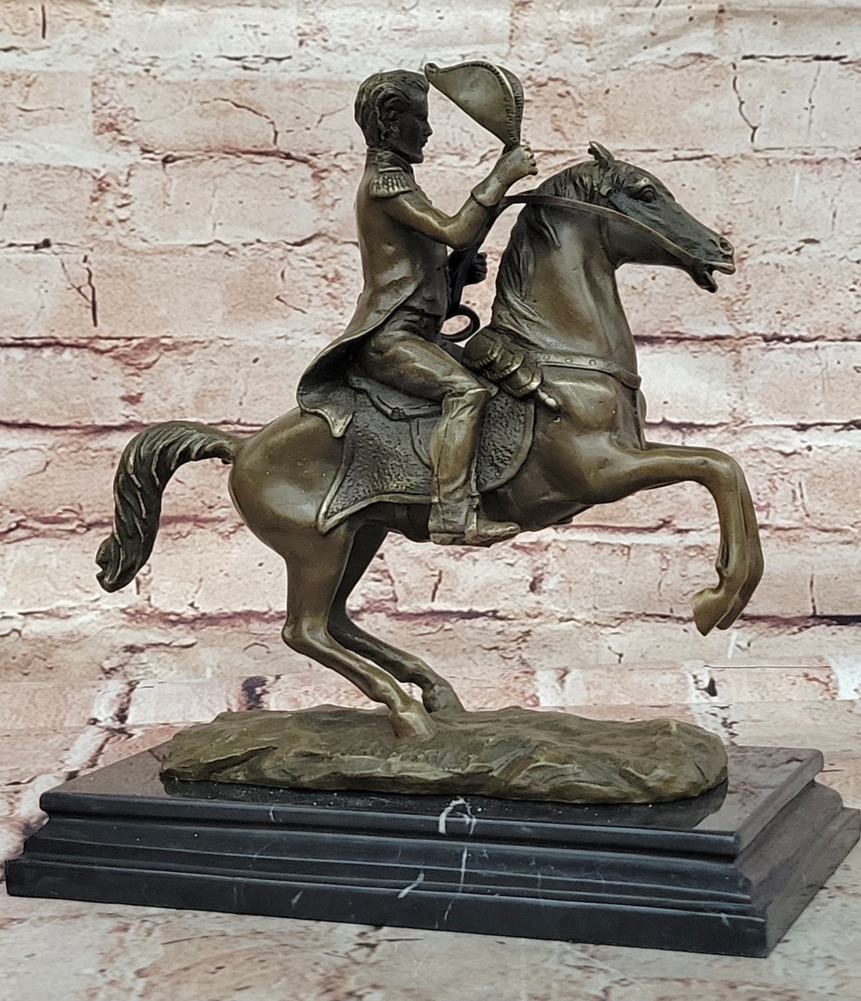 Hot Cast Civil War General on Horse and Sword Bronze Sculpture Marble Figurine