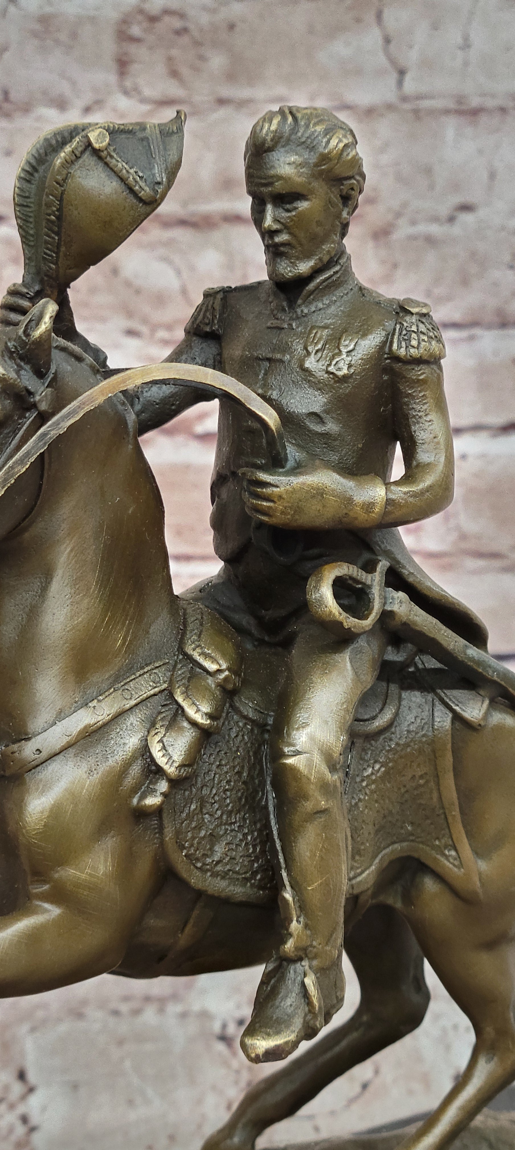 Hot Cast Civil War General on Horse and Sword Bronze Sculpture Marble Figurine