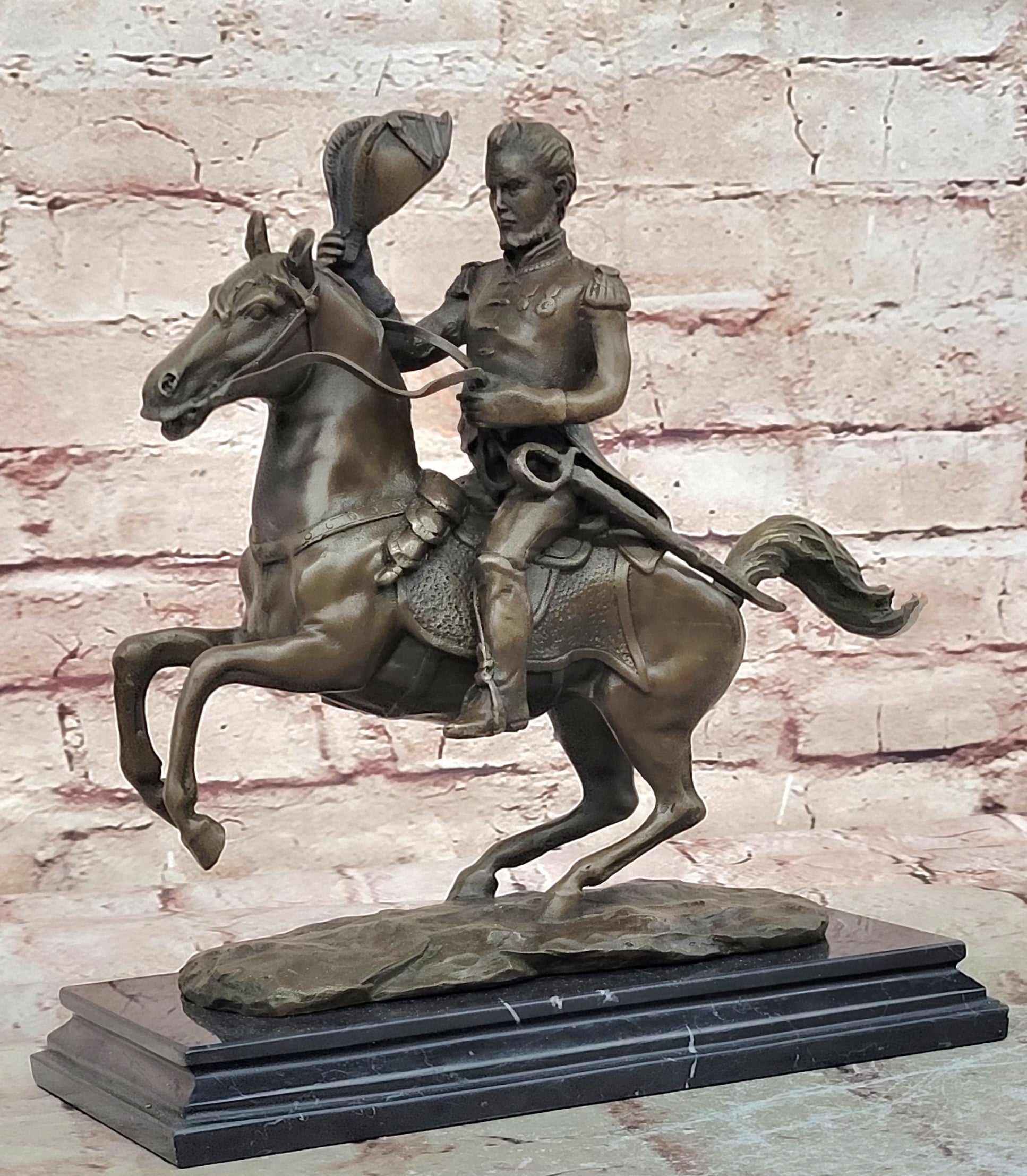 Hot Cast Civil War General on Horse and Sword Bronze Sculpture Marble Figurine