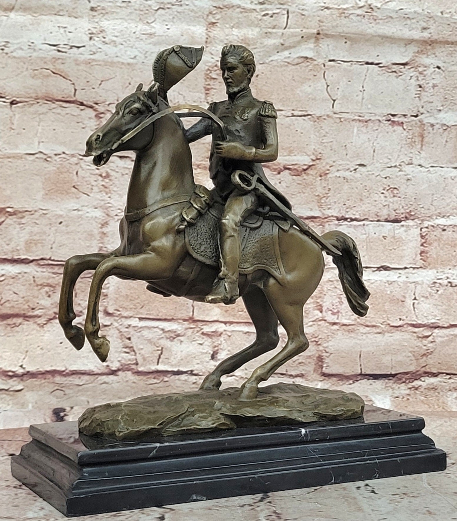 Hot Cast Civil War General on Horse and Sword Bronze Sculpture Marble Figurine