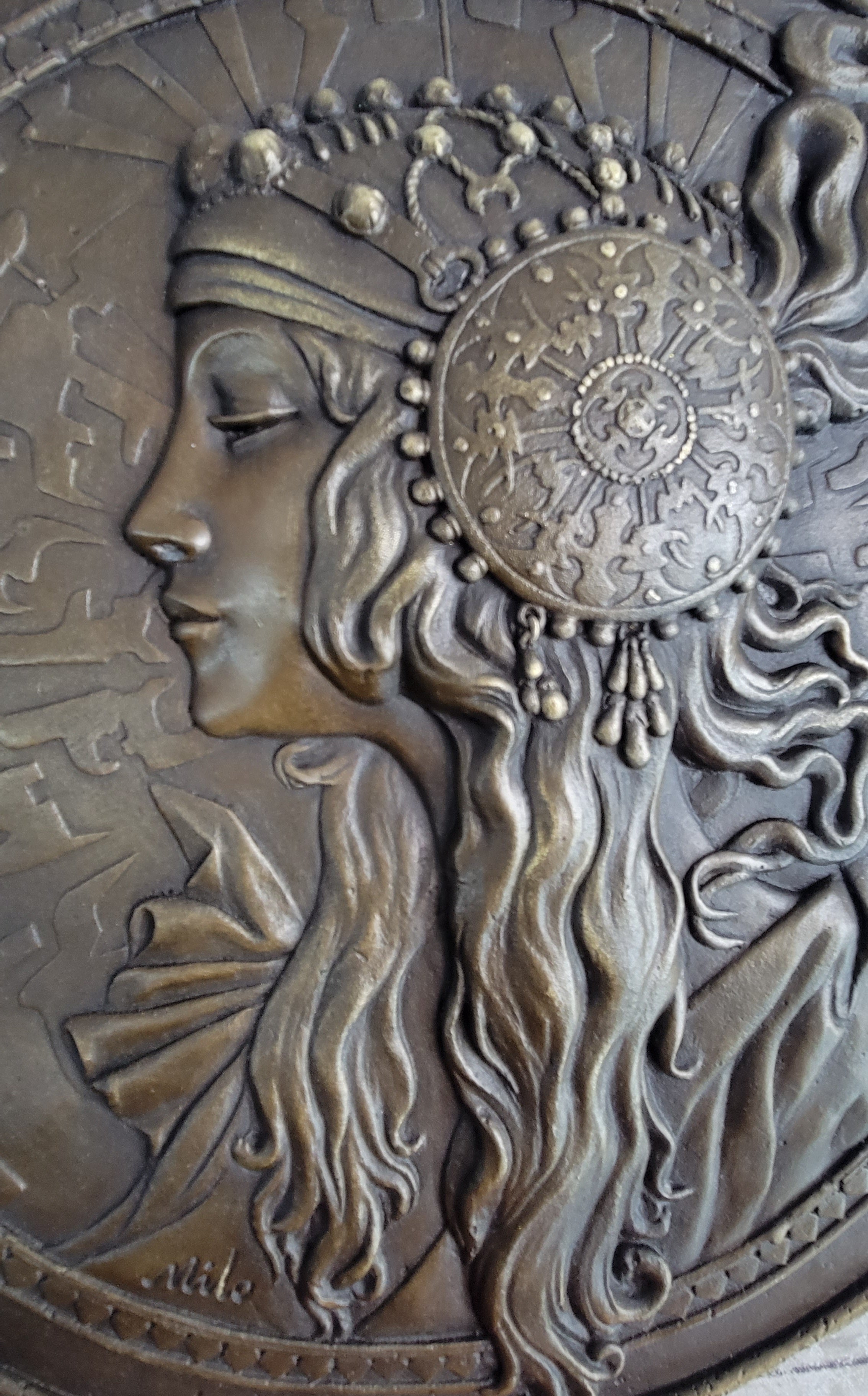 Young Queen Goddess Bas Relief Bronze Sculpture Masterpiece Figurine Sale Gift