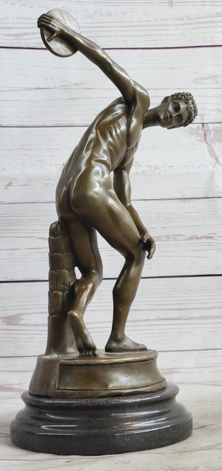 Buy European Bronze Discus Thrower Statue – Grand Tour Greek Art Replica on Marble Base