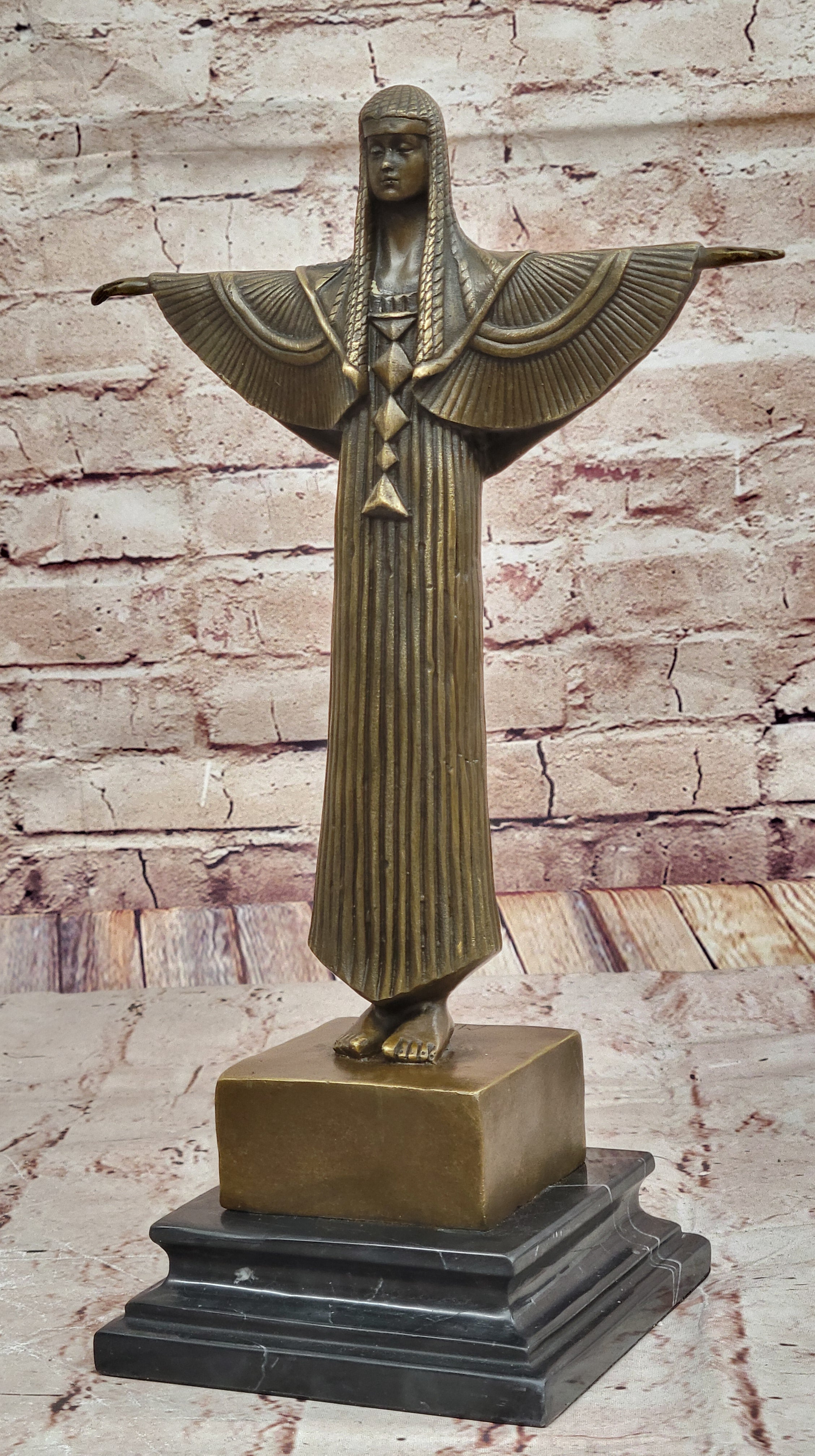 Princess Statue Sculpture Handmade Bronze on Marble Cleopatra Egyptian Figurine