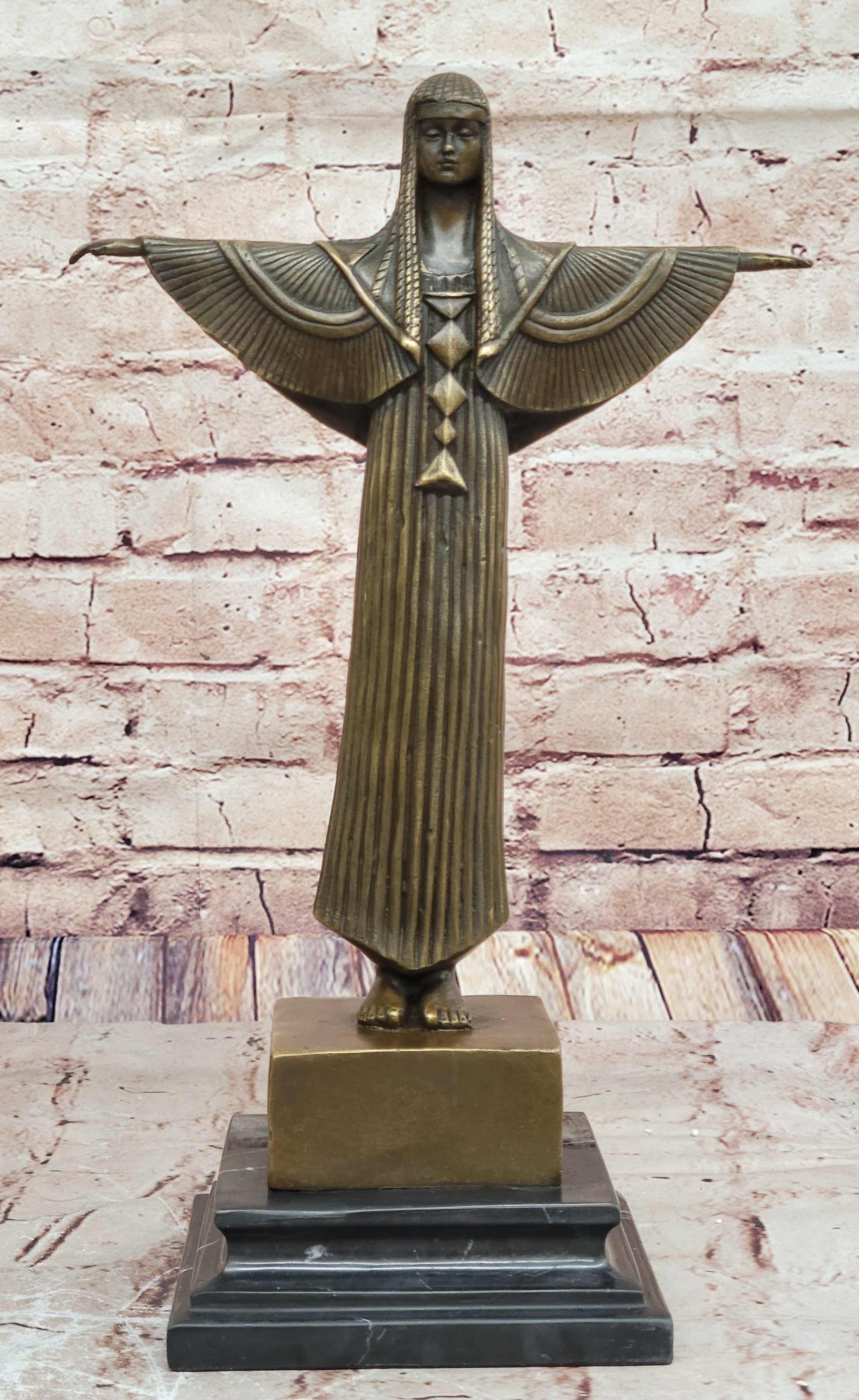 Princess Statue Sculpture Handmade Bronze on Marble Cleopatra Egyptian Figurine