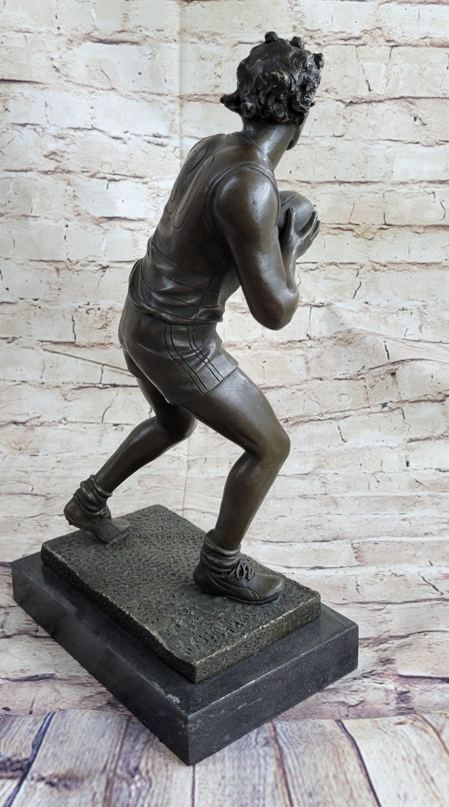 Art Deco 100% Bronze Marble Sculpture Statue Figure Rugby Football Player Deco