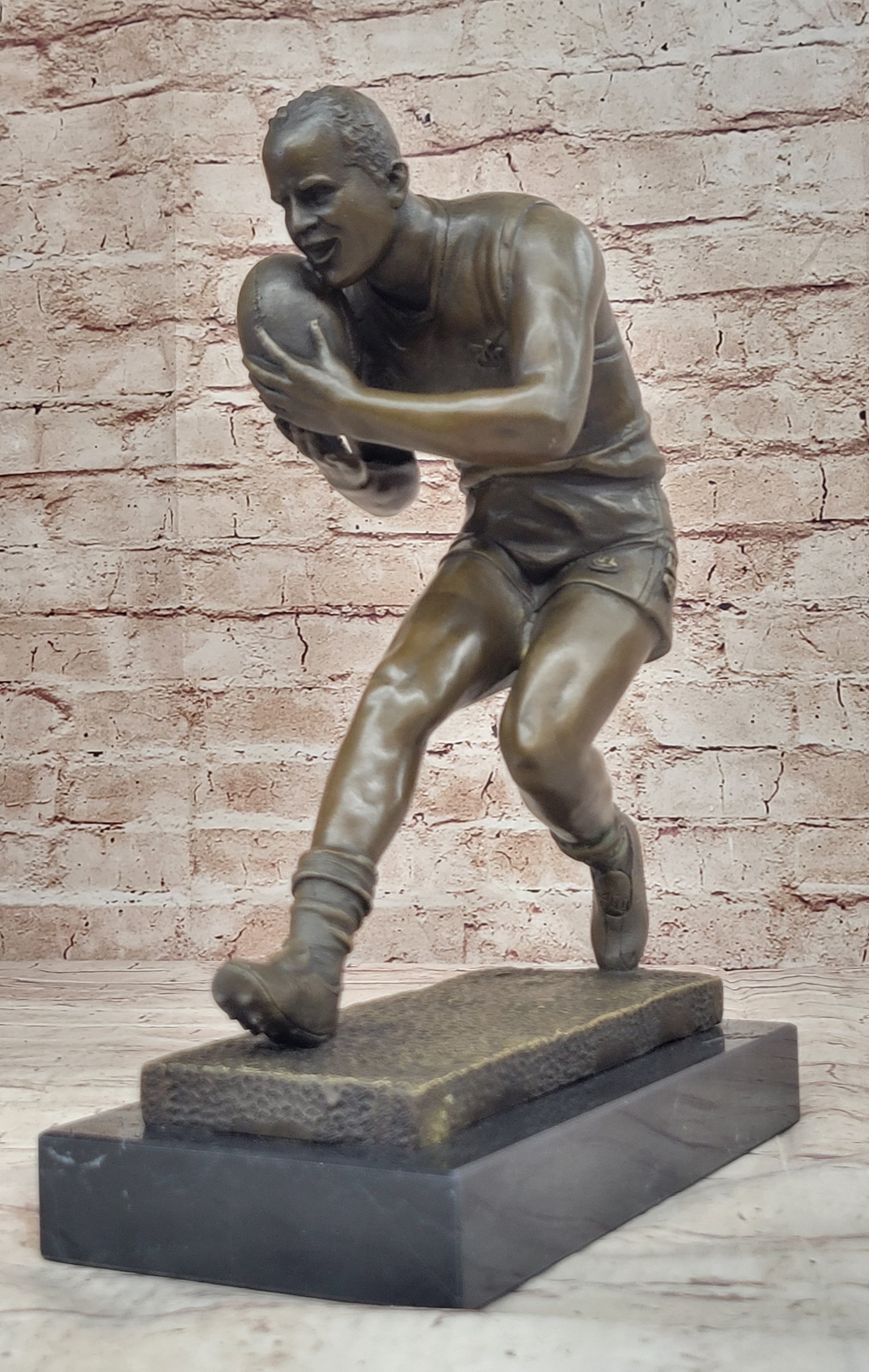 Bronze Sculpture Rugby Football Player European Made Detailed Figure
