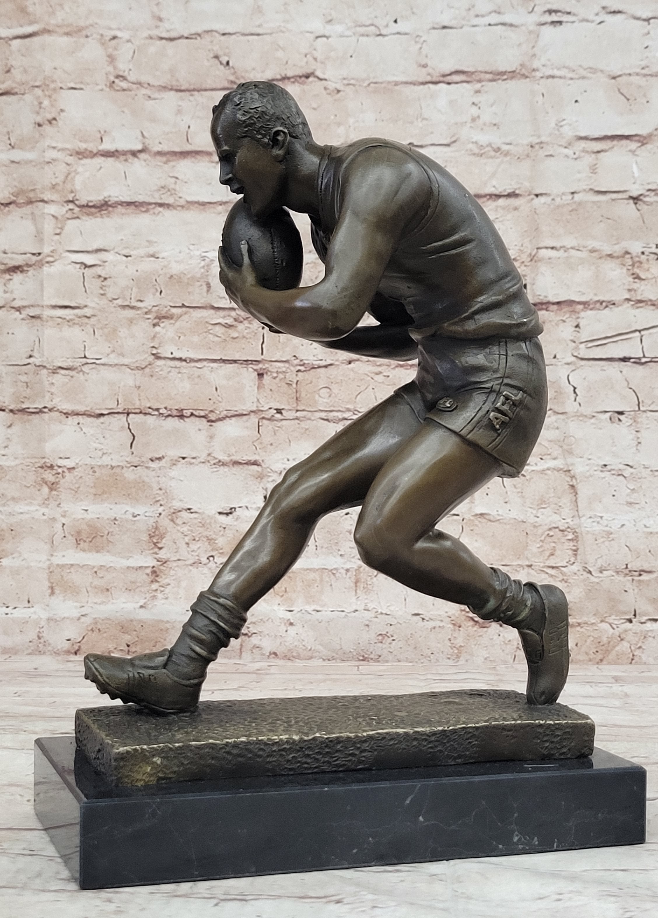 Bronze Sculpture Rugby Football Player European Made Detailed Figure