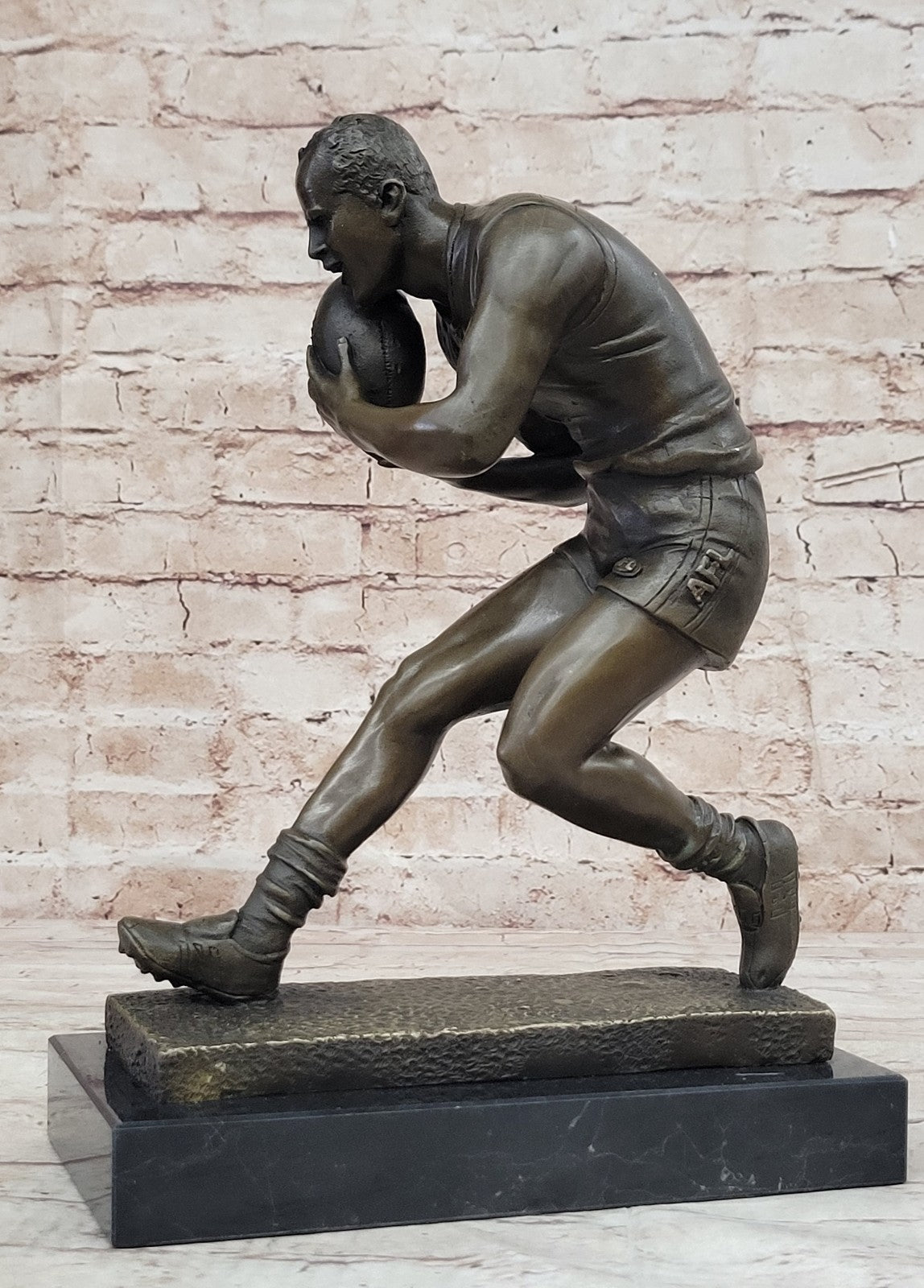 Bronze Sculpture Rugby Football Player European Made Detailed Figure