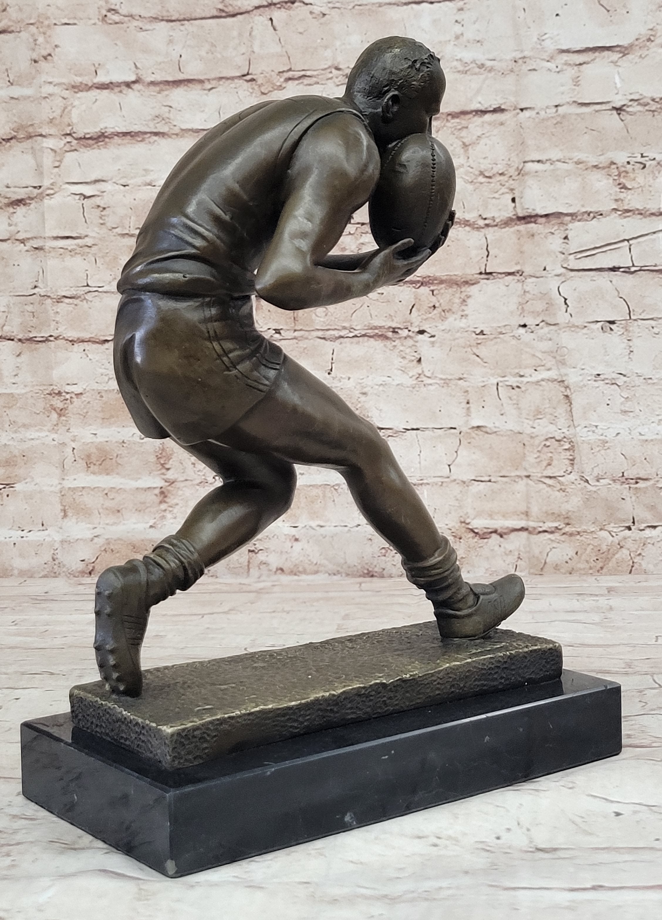 Bronze Sculpture Rugby Football Player European Made Detailed Figure