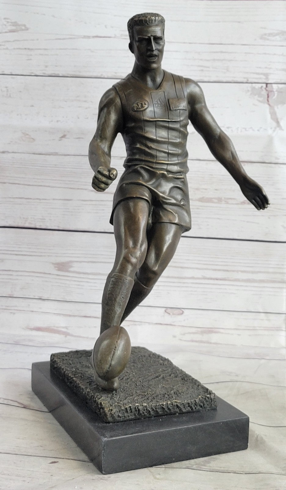 College Coach Gift Rugby Football Player Athlete Bronze Marble Statue Award Art