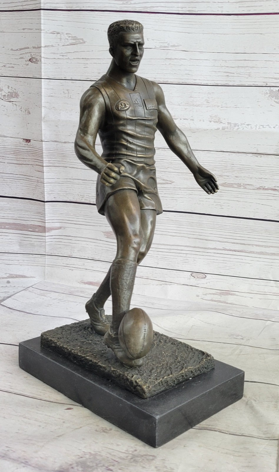 College Coach Gift Rugby Football Player Athlete Bronze Marble Statue Award Art