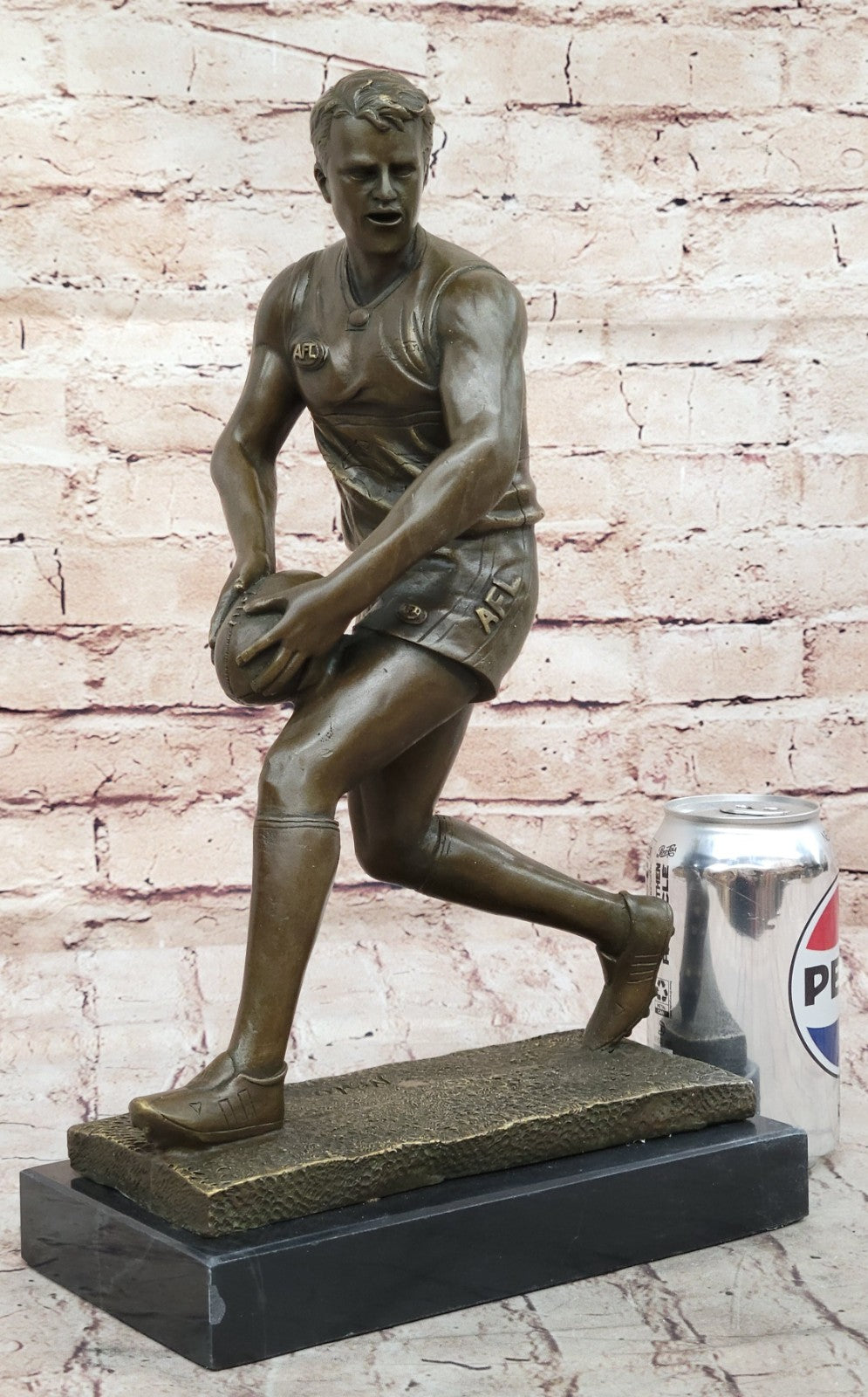 Art Deco 100% Bronze Marble Sculpture Statue Figure Rugby Football Player Decor