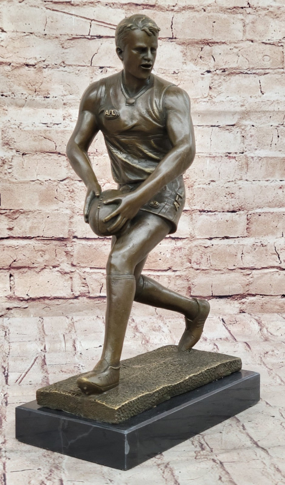 Art Deco 100% Bronze Marble Sculpture Statue Figure Rugby Football Player Decor