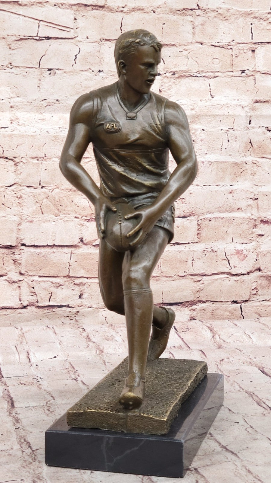 Art Deco 100% Bronze Marble Sculpture Statue Figure Rugby Football Player Decor