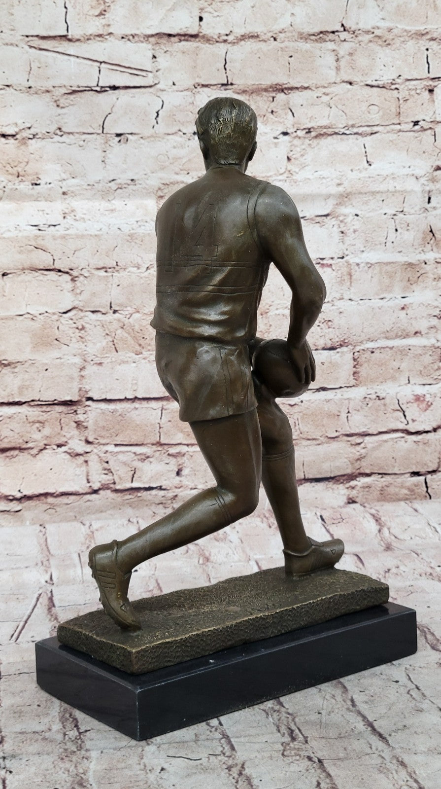 Art Deco 100% Bronze Marble Sculpture Statue Figure Rugby Football Player Decor