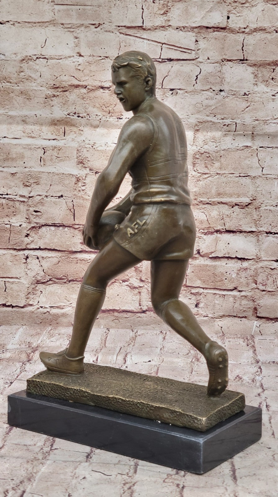 Art Deco 100% Bronze Marble Sculpture Statue Figure Rugby Football Player Decor