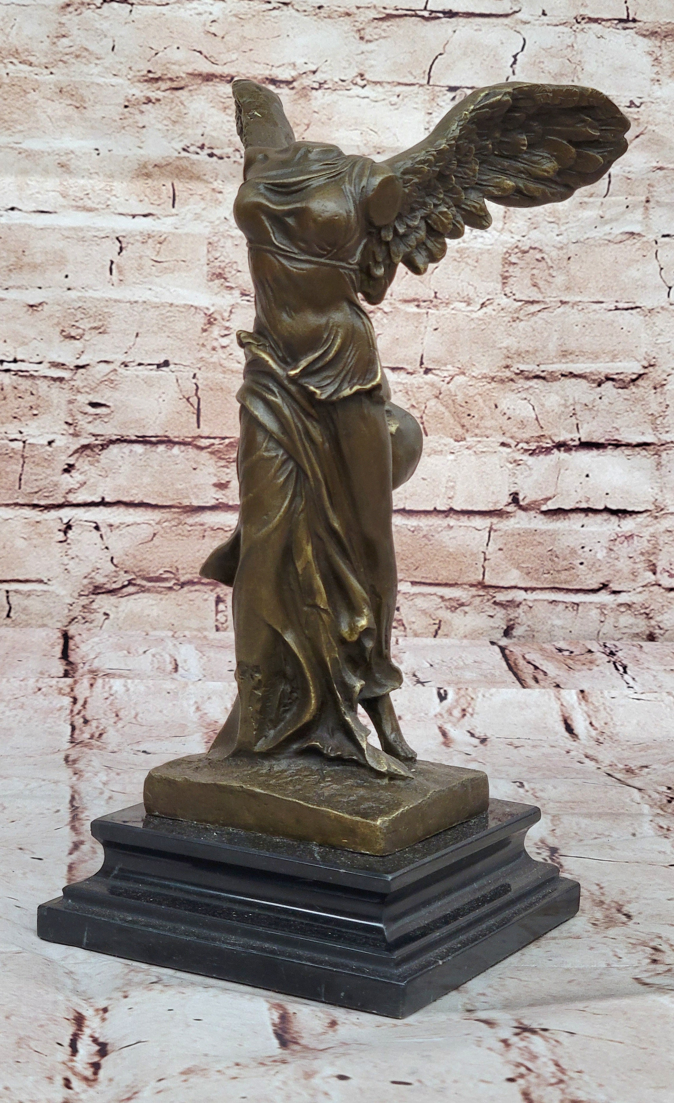 FINE FRENCH 19C GRAND TOUR BRONZE GODDESS OF VICTORY NIKE ON MARBLE BASE decor