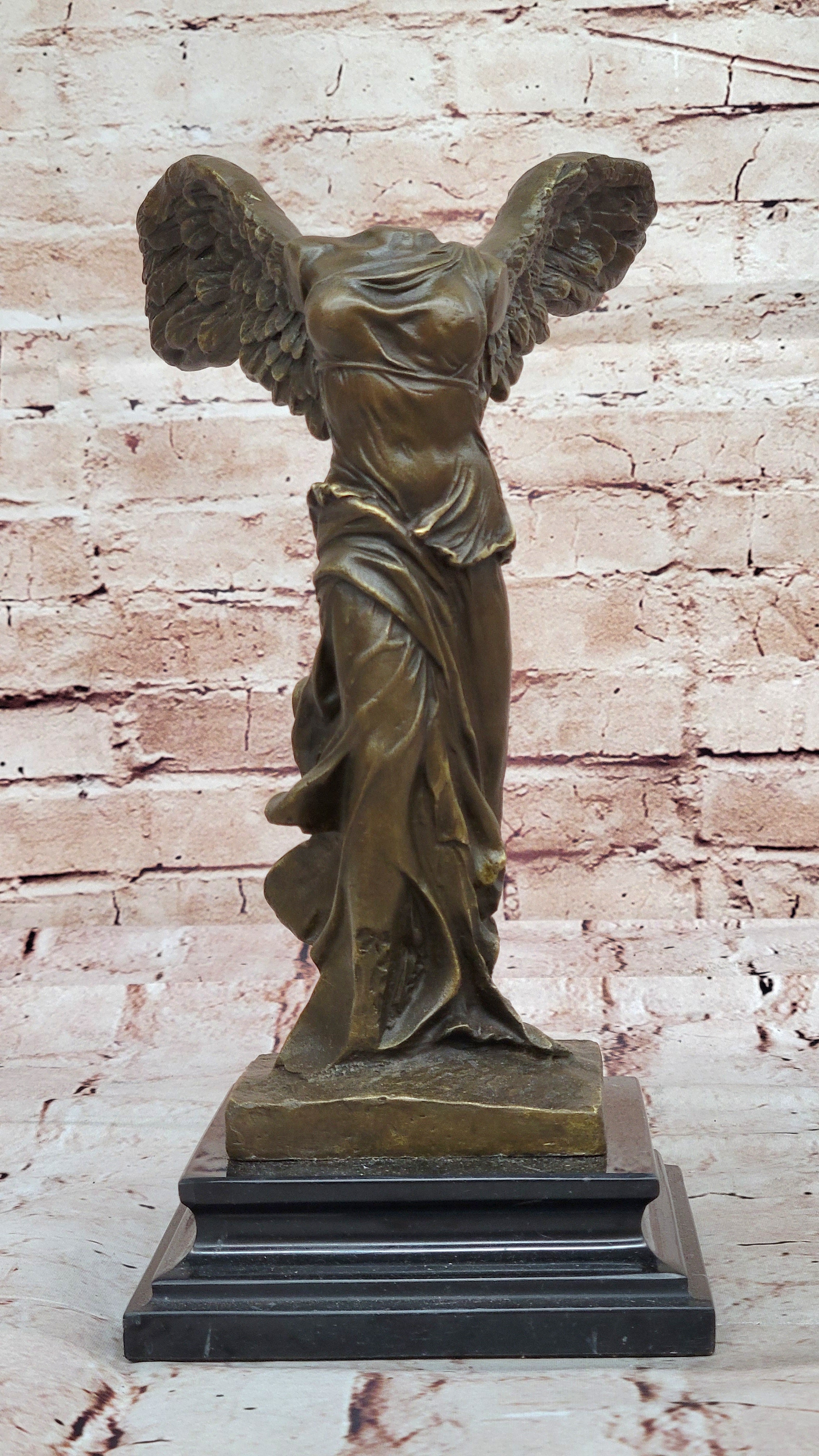 FINE FRENCH 19C GRAND TOUR BRONZE GODDESS OF VICTORY NIKE ON MARBLE BASE decor