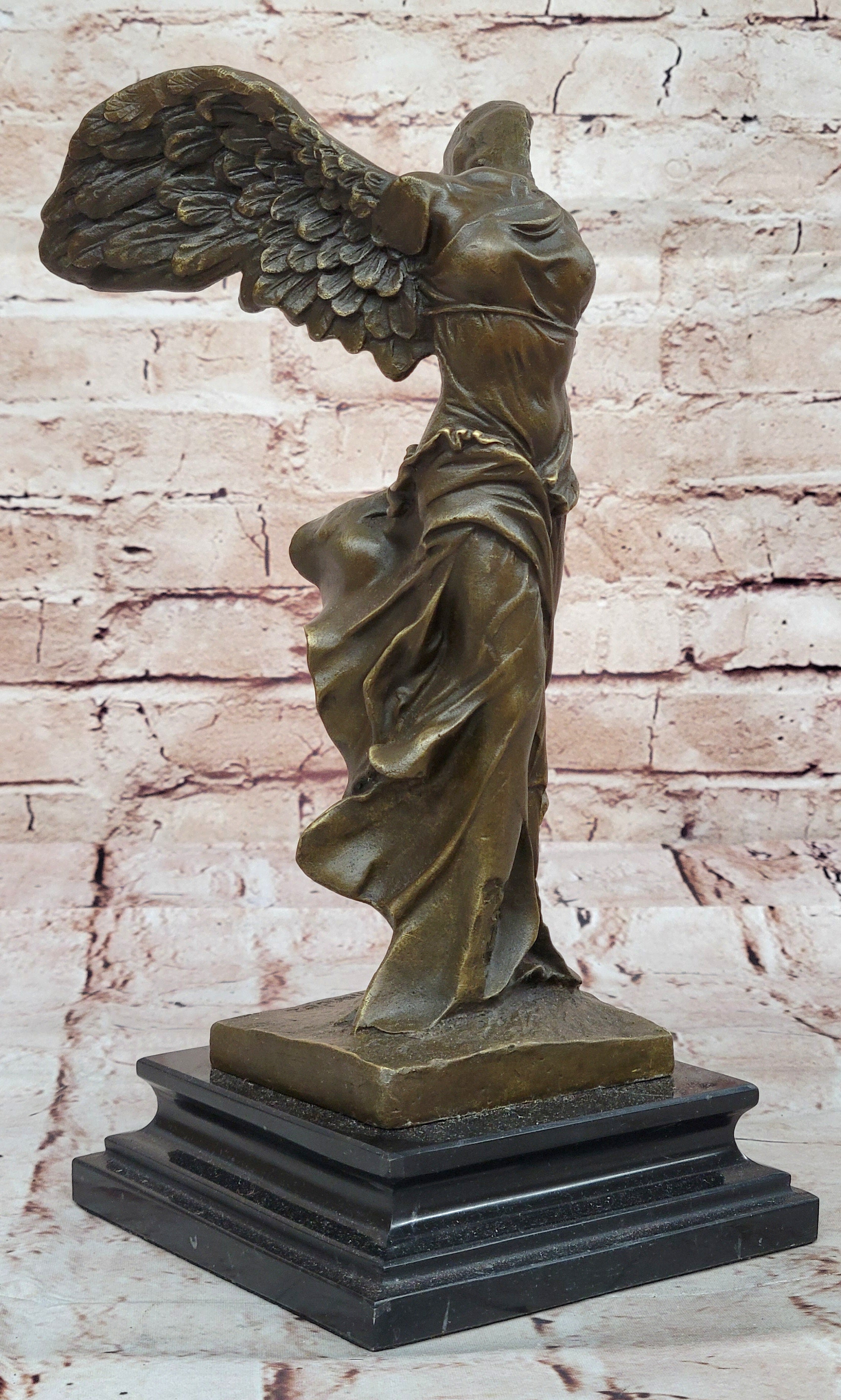 FINE FRENCH 19C GRAND TOUR BRONZE GODDESS OF VICTORY NIKE ON MARBLE BASE decor
